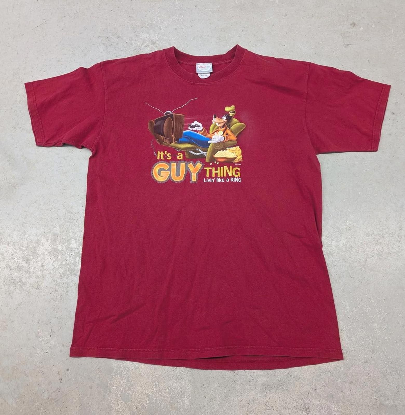 Disney Y2K Disney Goofy "It's A Guy Thing" Red T-shirt Size US L / EU 52-54 / 3 - 1 Thumbnail