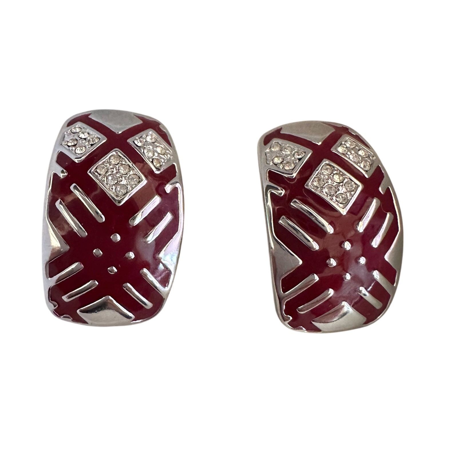 Burberry Burberry Silver and Maroon Nova Check Clip On Earrings Size ONE SIZE - 14 Thumbnail