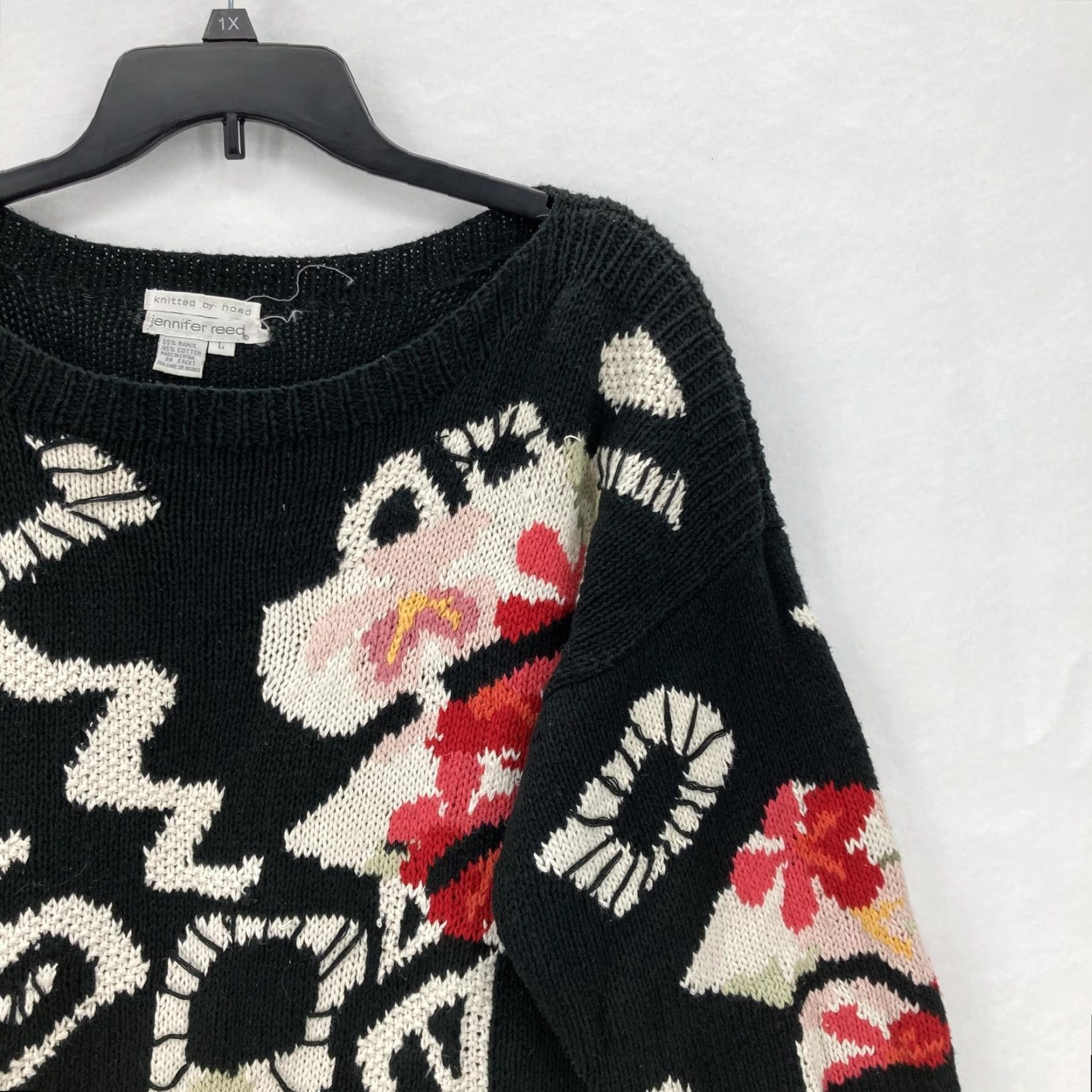 Vintage VINTAGE Jennifer Reed Sweater Womens L Black Red Abstract Floral Pullover Knit Art Size L / US 10 / IT 46 - 2 Thumbnail