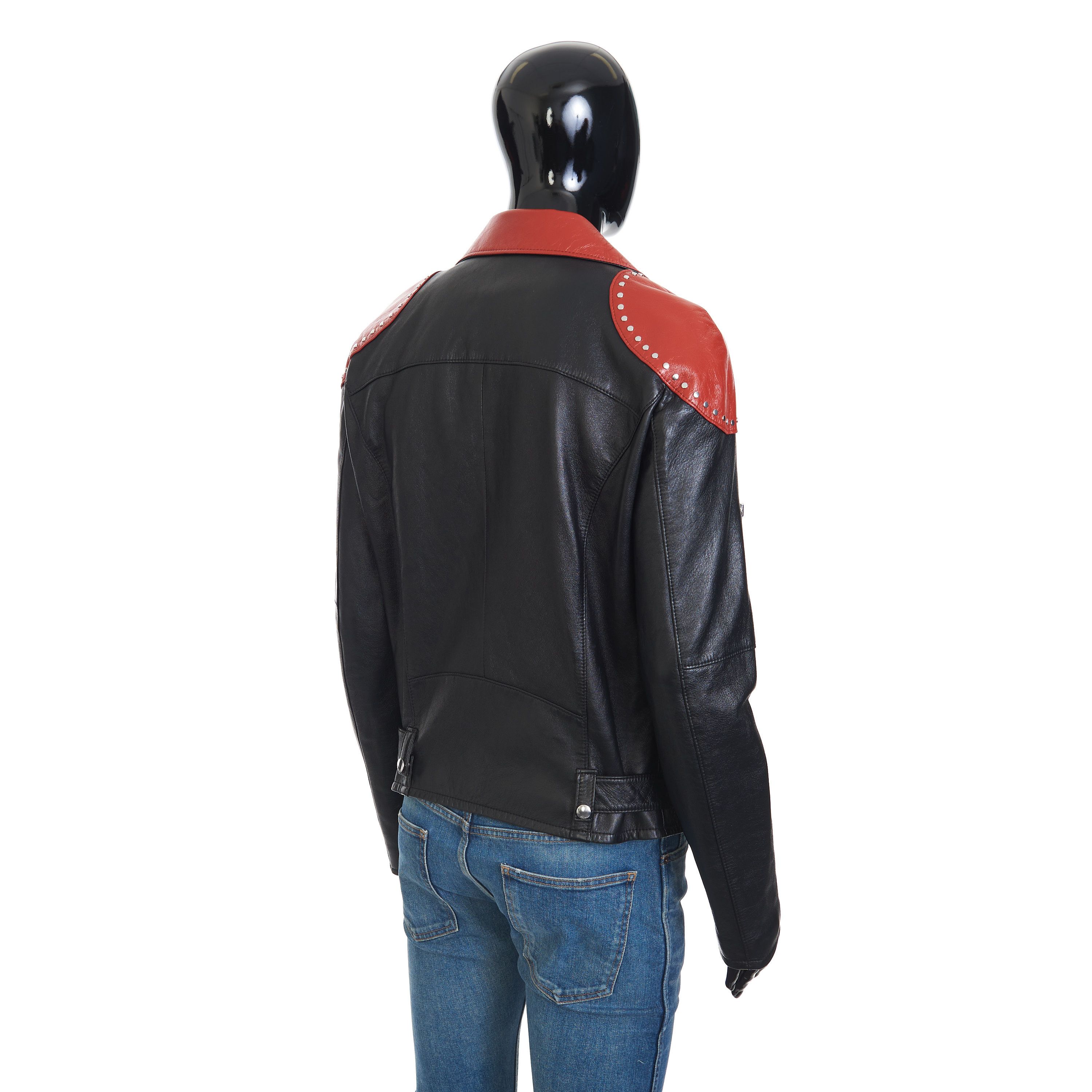 Celine Loose Fit Studded Biker Jacket In Black & Red Soft Lambskin Size US M / EU 48-50 / 2 - 7 Thumbnail