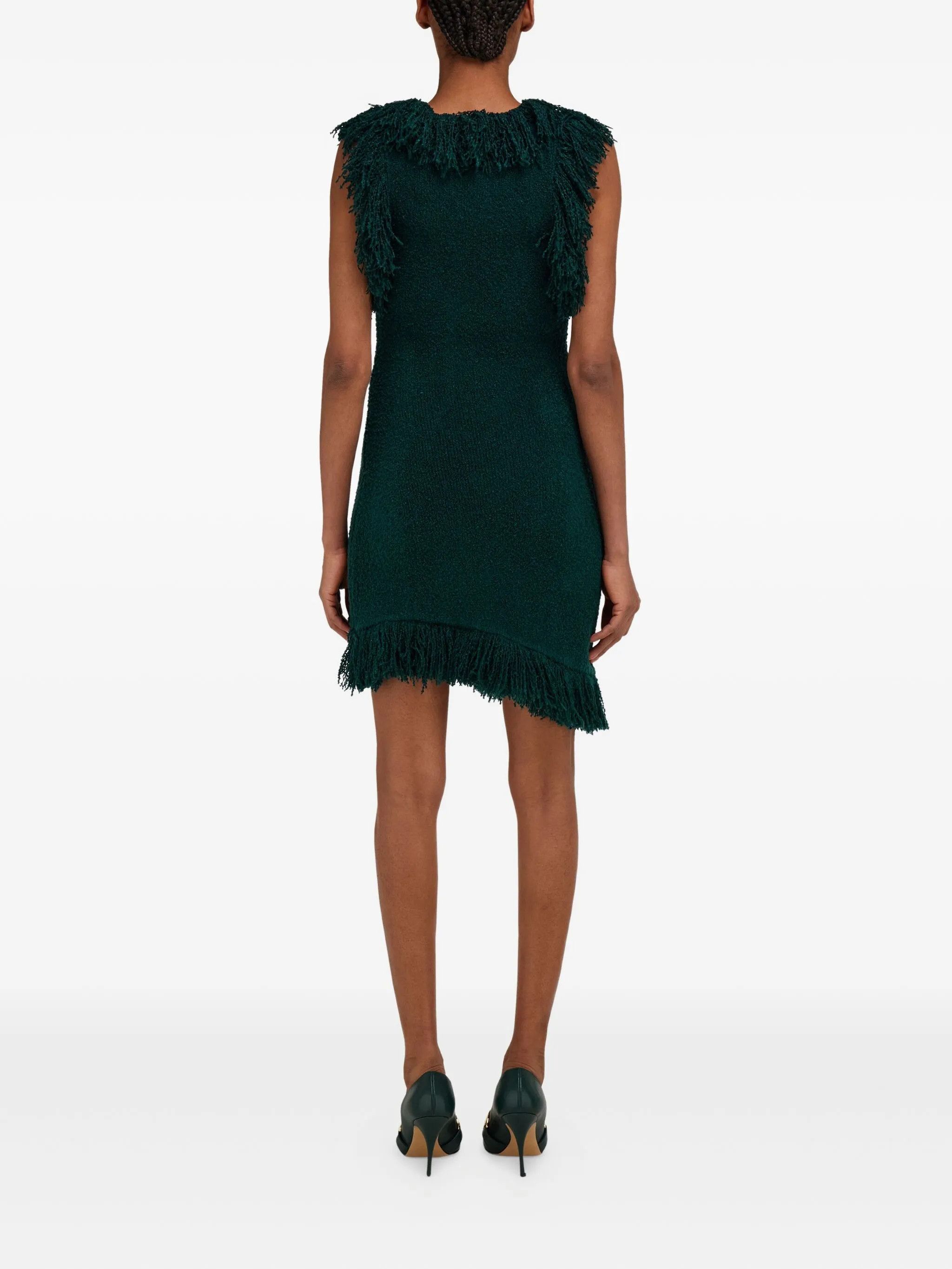 Salvatore Ferragamo o1s1rm0426 Fringed Silk-blend Mini Dress in Moss Green Size S / US 4 / IT 40 - 3 Thumbnail