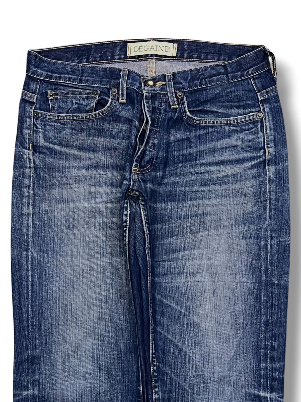 Japanese Brand Vintage Degaine Usa - Faded Wash Honeycomb, Distressed Denim Size 30" / US 8 / IT 44 - 4 Thumbnail