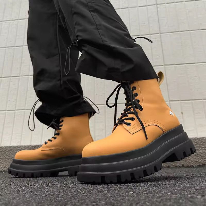 Japanese Brand Thick Soled High Top Men Pu Leather Boots Size US 6 / EU 39 - 1 Thumbnail