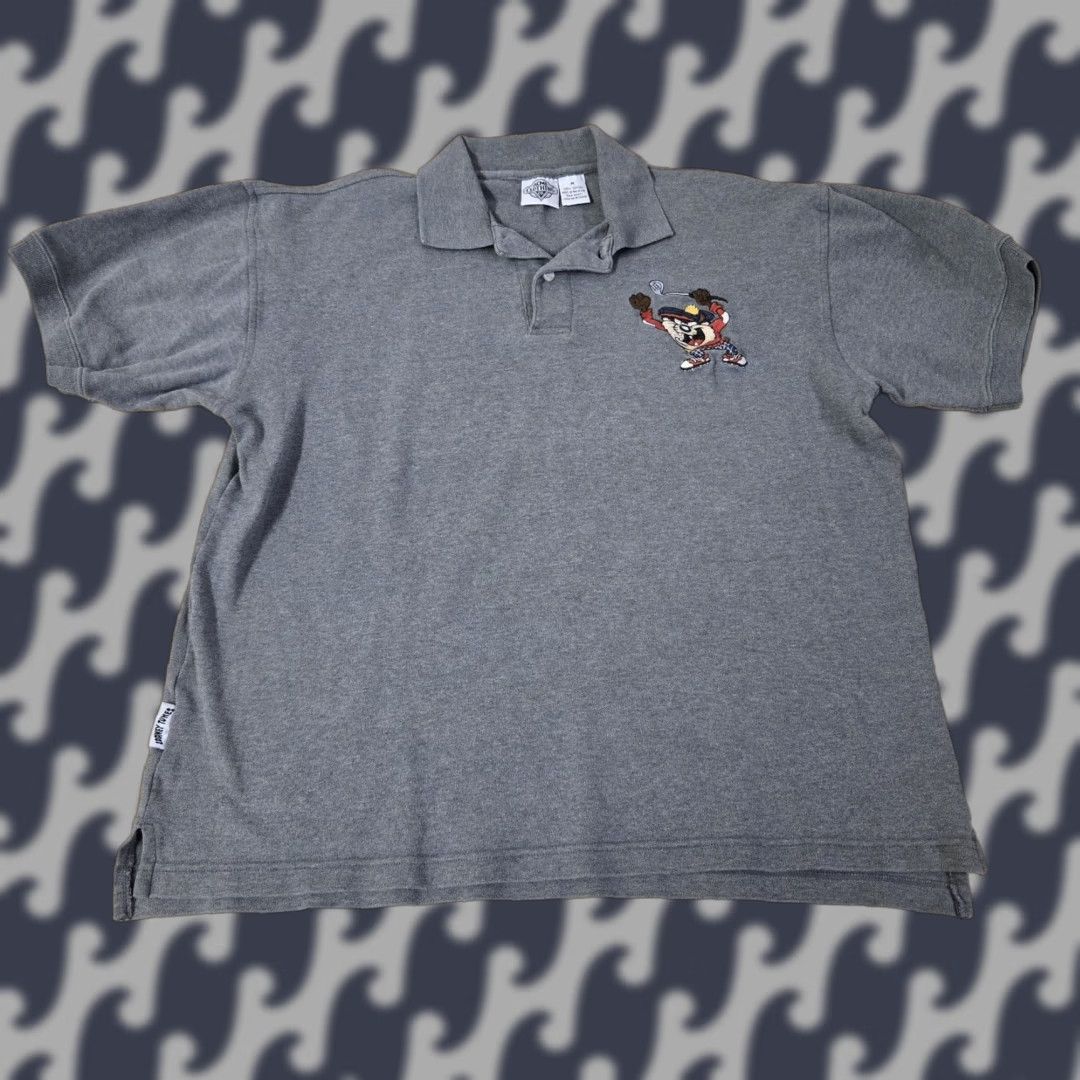 Acme Clothing VINTAGE Looney Tunes ACME Polo Shirt Mens M Gray Taz Embroidered Golf Graphic Print Collared Short Sleeve 100% Cotton Size US M / EU 48-50 / 2 - 1 Thumbnail