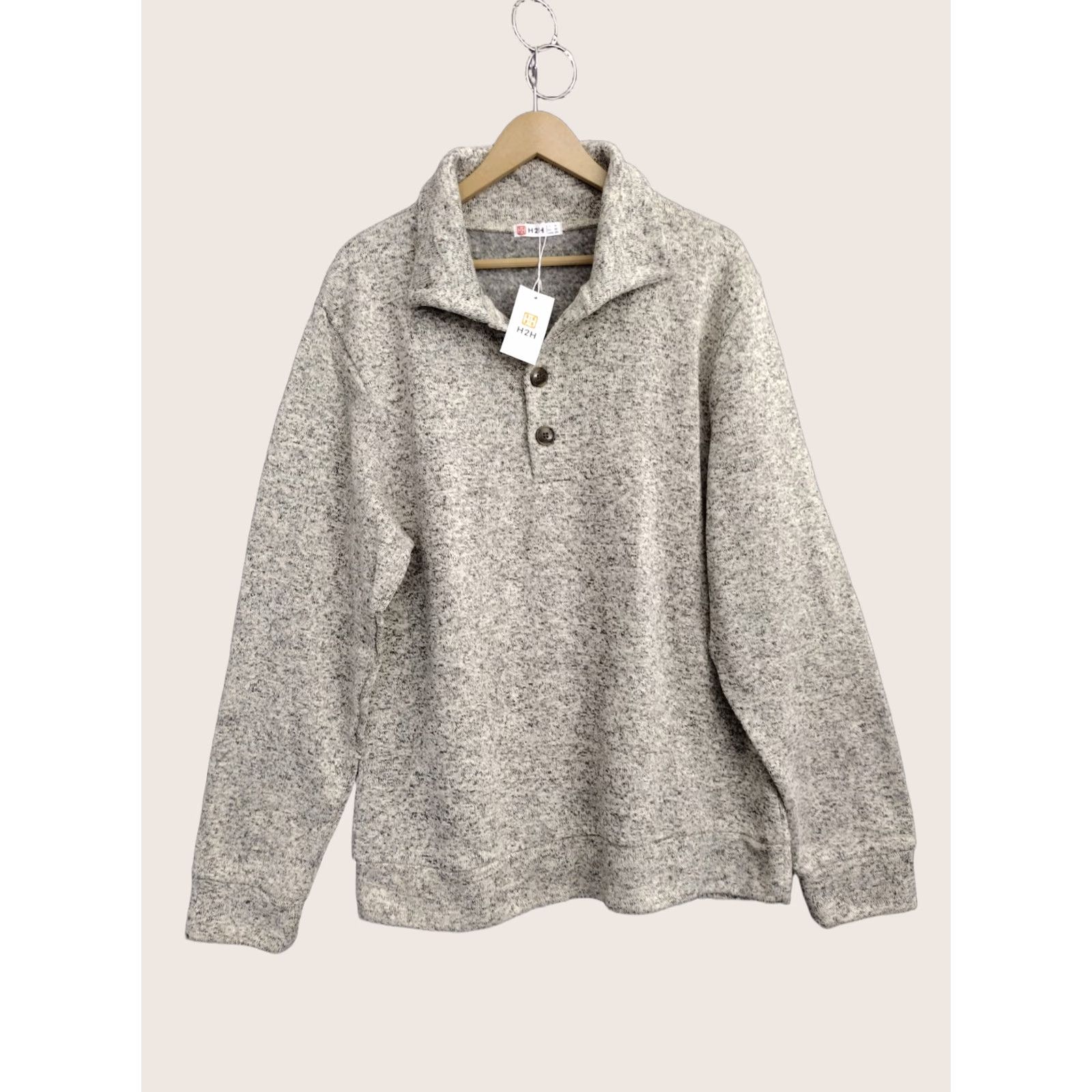 Vintage H2H Mens XL Long Sleeve Pullover Sweater Gray, Shawl Collar, Button Accent, Casual Knit Pullover, Vintage No, Classic Fit, Winter/Fall, Men Size US XL / EU 56 / 4 - 1 Thumbnail