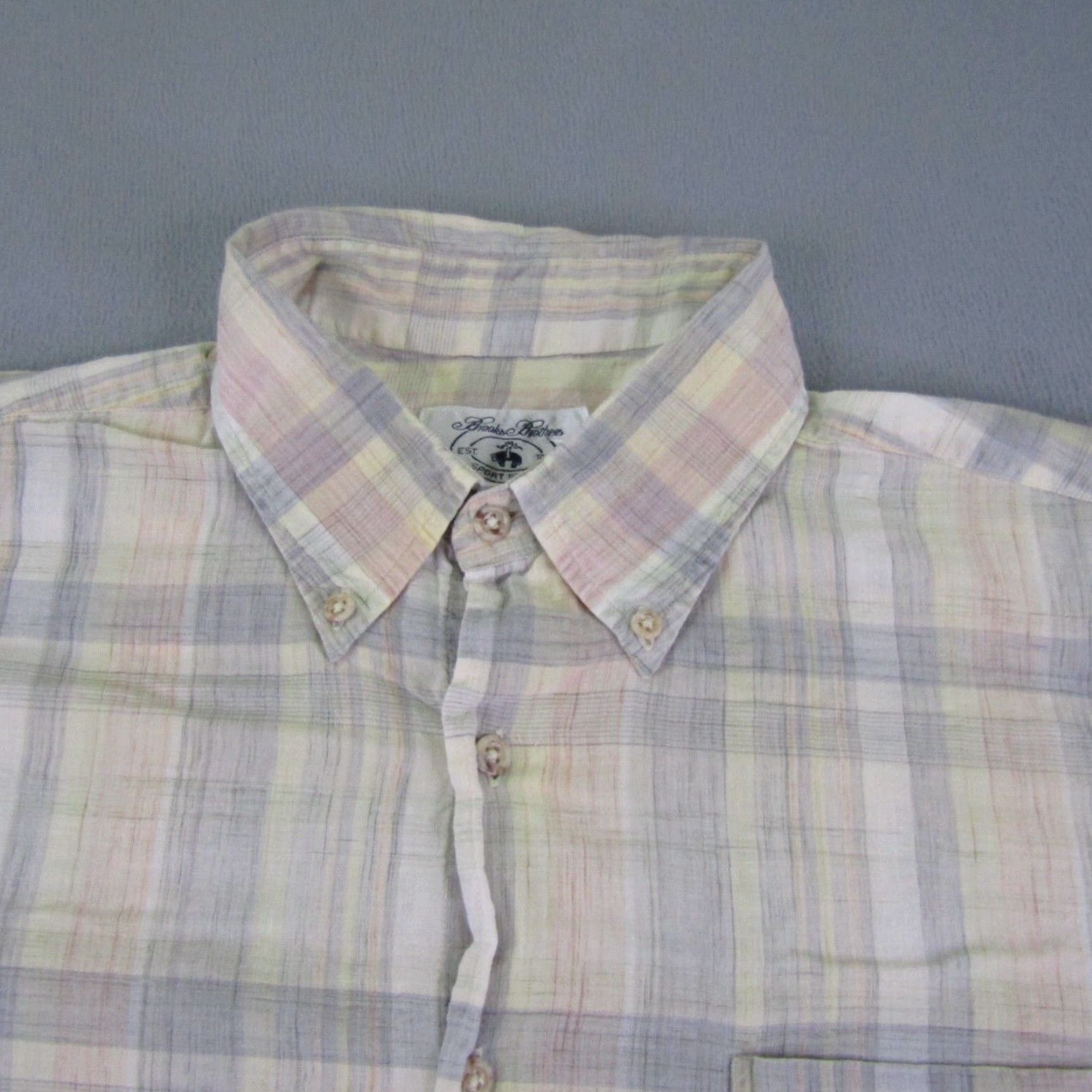 Brooks Brothers VINTAGE Brooks Brothers Shirt Mens Large Blue Yellow Pastel Plaid Button Sport Size US L / EU 52-54 / 3 - 2 Thumbnail