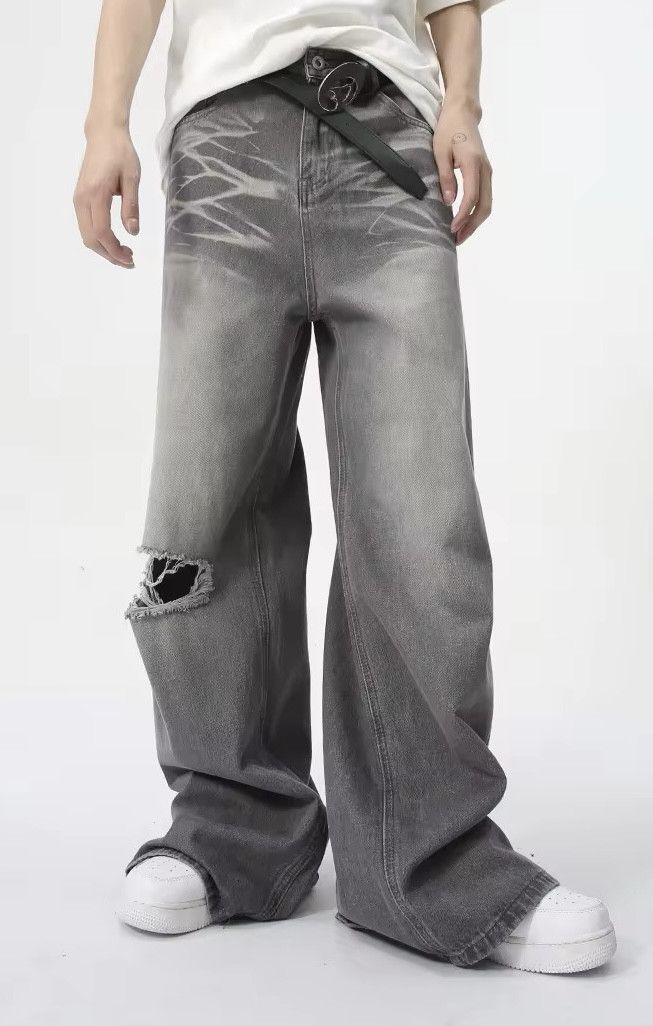 Jean Baggy Jeans Wash Denim Faded Distressed Loose Fit Skate Size US 28 / EU 44 - 3 Thumbnail