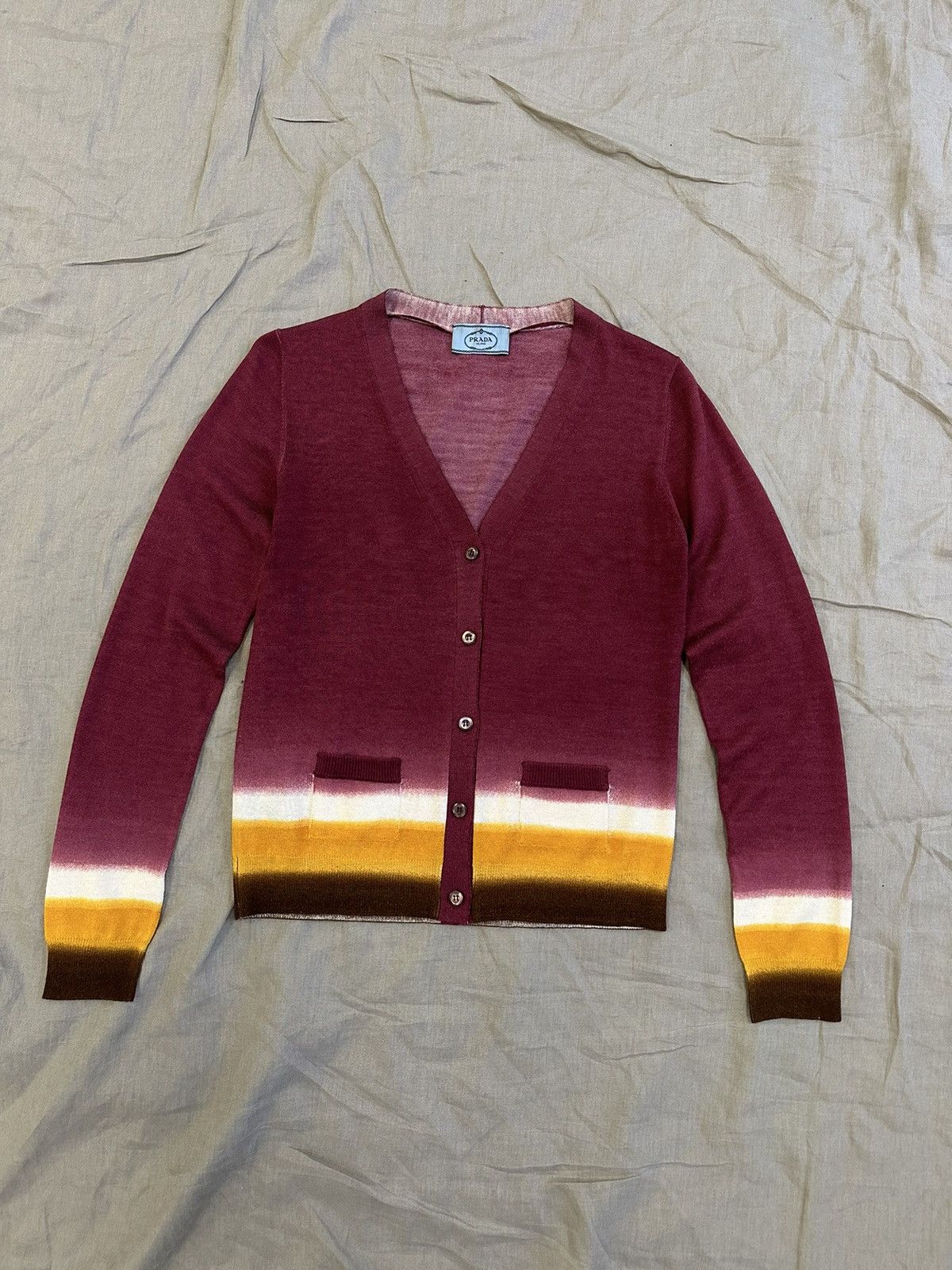 image of Cashmere Wool Prada Wool Silk Tie Dye Cardigan 4165Ac in Red, Women's (Size XS)