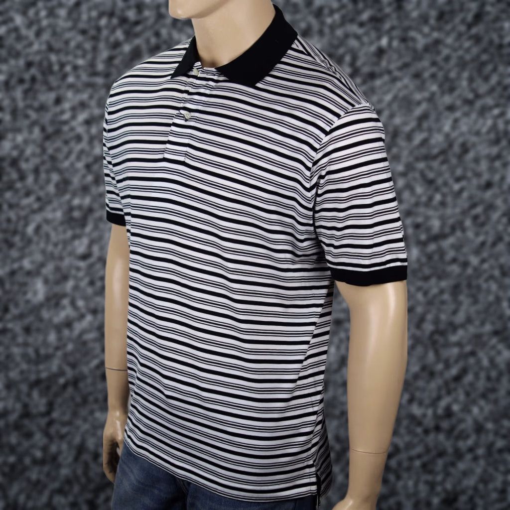Vintage David Chu Lincs Black Cream Striped Classic Fit Interlock Polo Shirt NWT Size US L / EU 52-54 / 3 - 1 Preview