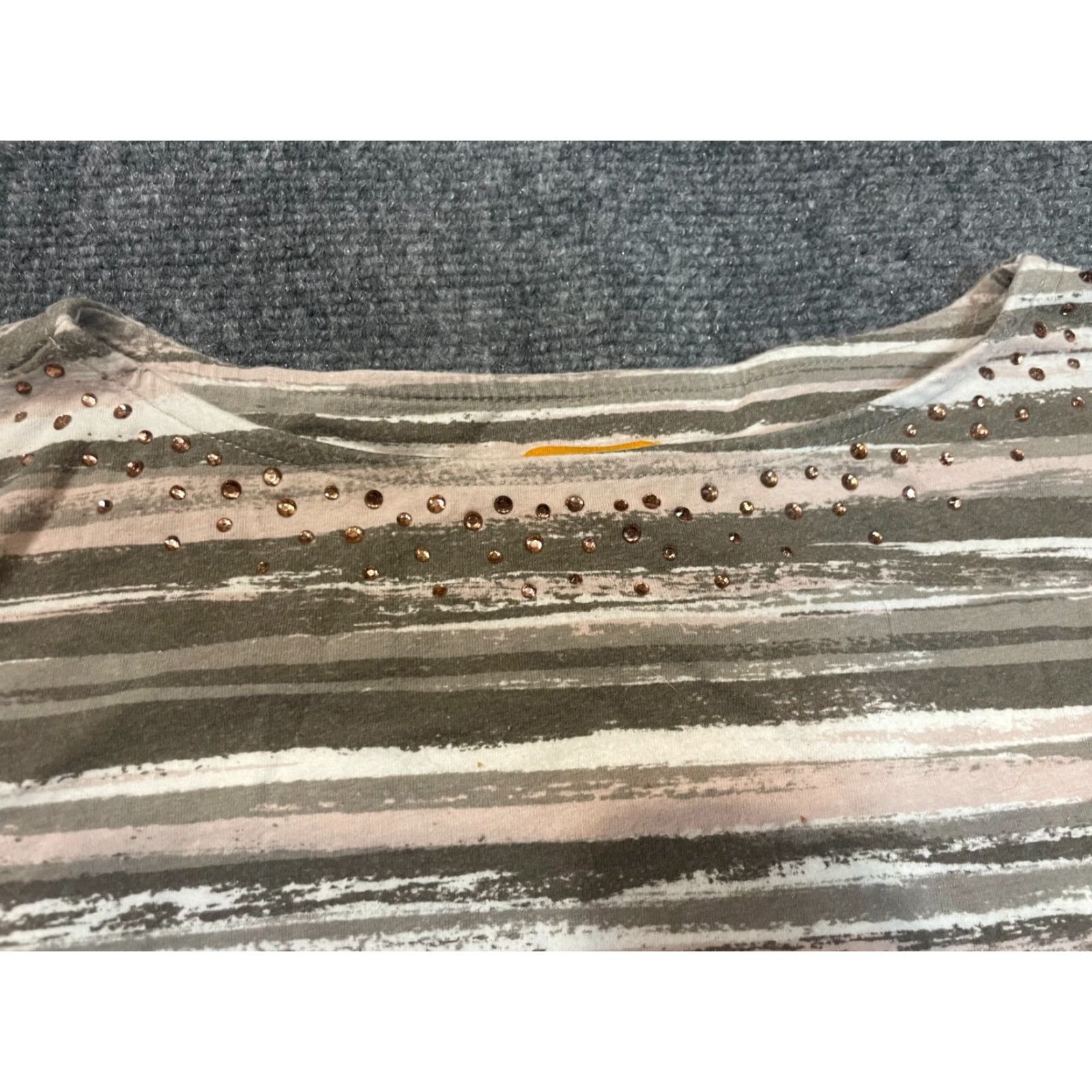 Vintage VINTAGE? Ruby Rd Top Womens Small 3/4 Sleeve Striped Cotton Spandex Embellished neckline Size S / US 4 / IT 40 - 2 Thumbnail