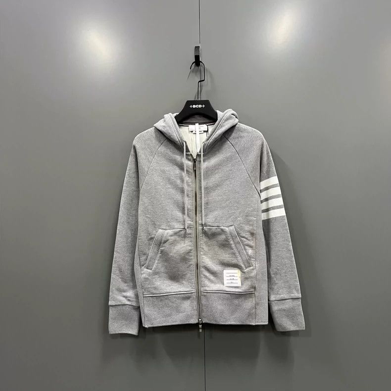 Thom Browne Thom browne Gray four-striped printed zipper hoodie jacket Size US L / EU 52-54 / 3 - 1 Thumbnail