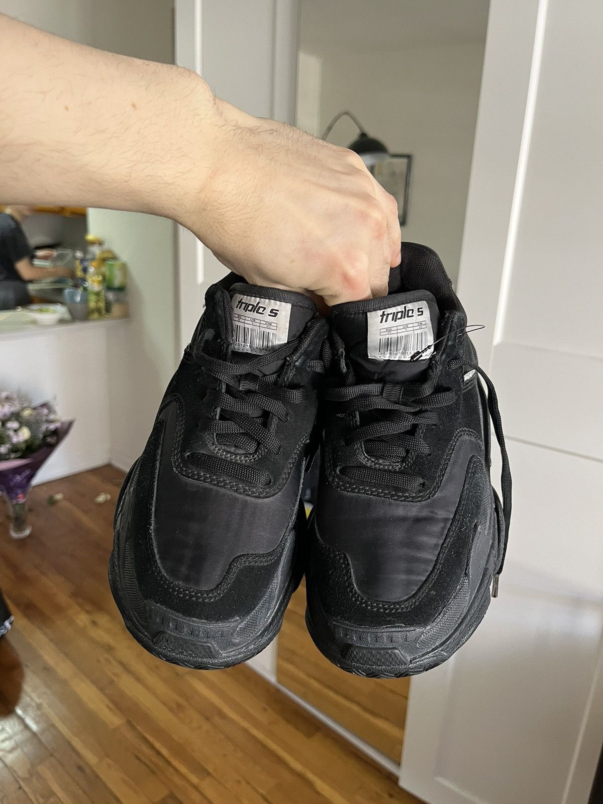 Balenciaga BALENCIAGA Triple S Black Suede Nylon Speed Flat Trainers Size US 5 / IT 35 - 2 Thumbnail
