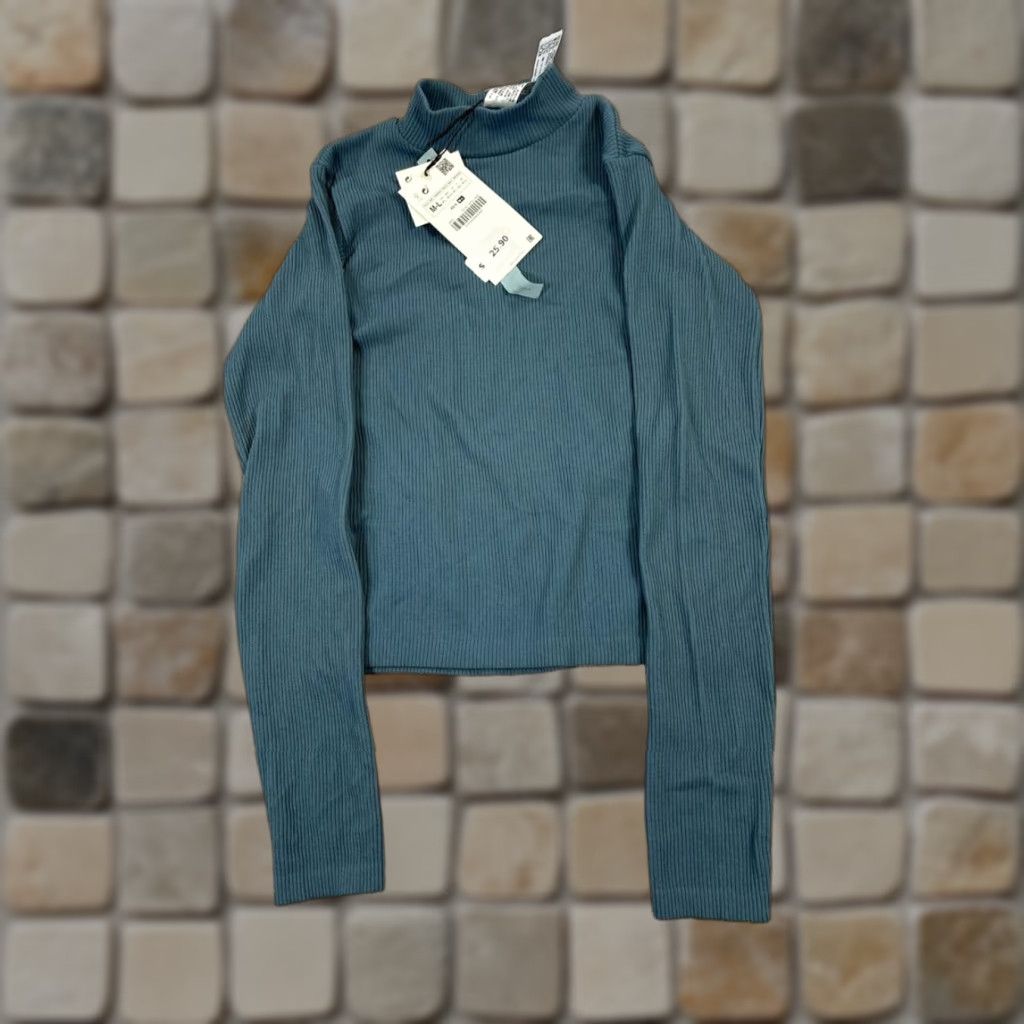Zara Zara Womens Medium Blue Ribbed Pullover Mock Neck Sweater Pullover Knit Regular Long Sleeve Winter Fall Size M / US 6-8 / IT 42-44 - 1 Thumbnail