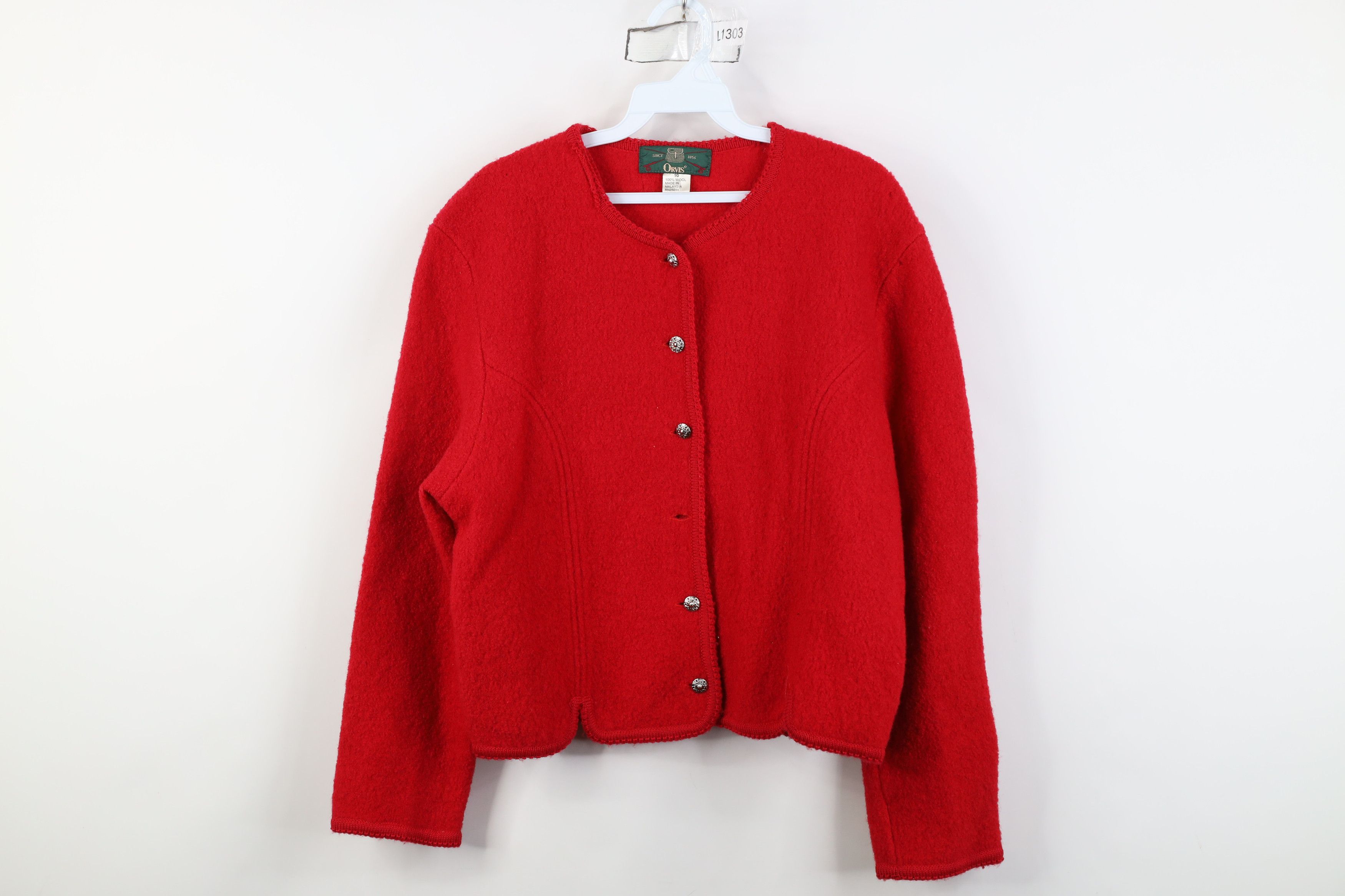 Orvis Vintage 90s Orvis Boiled Wool Cardigan Sweater Red Size L / US 10 / IT 46 - 1 Thumbnail