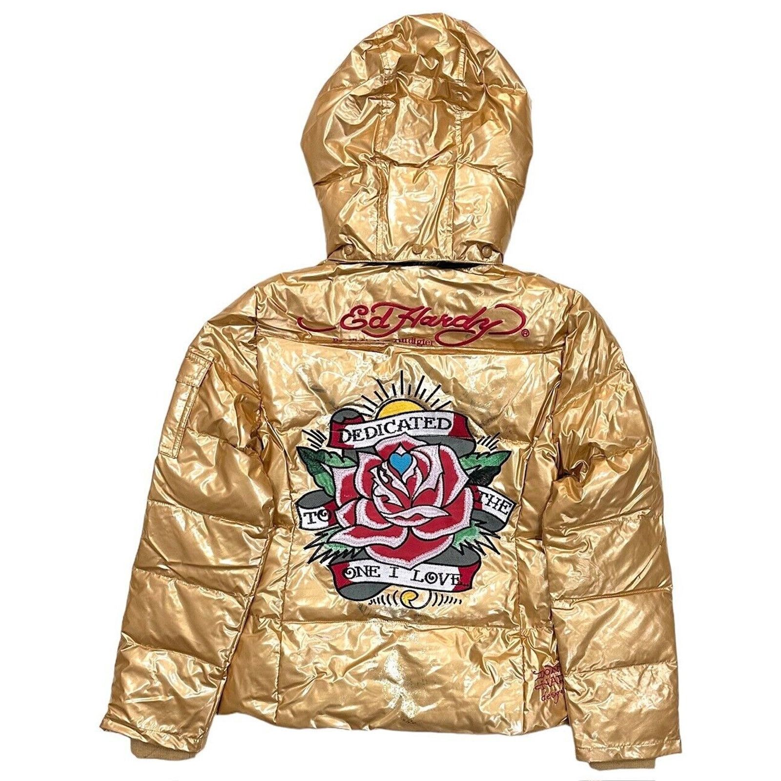 Ed Hardy Ed Hardy by Christian Audigier Women's Gold Puffer Jacket Size M / US 6-8 / IT 42-44 - 1 Thumbnail