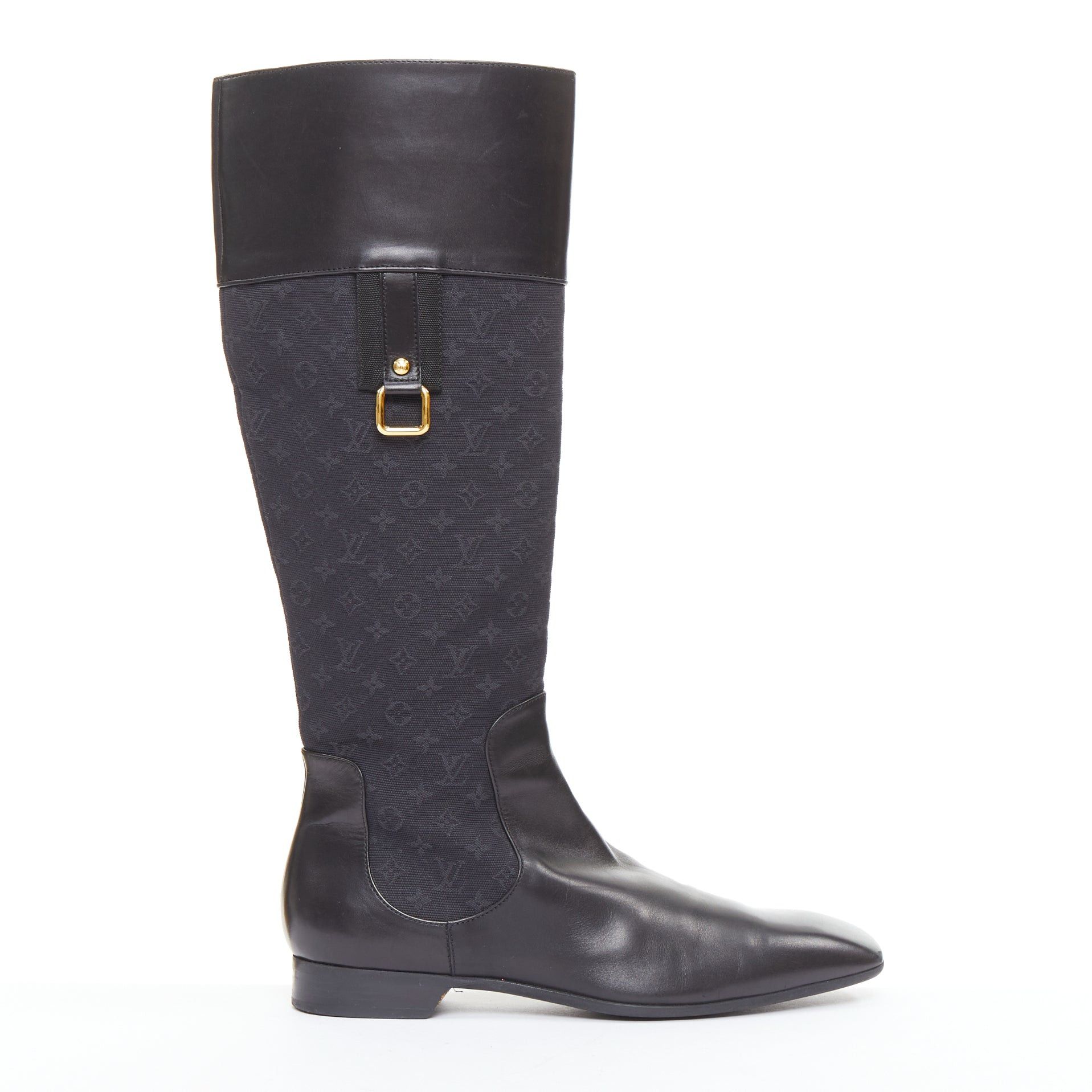 Louis Vuitton LOUIS VUITTON Mini Lin black monogram canvas saure toe riding boots EU37.5 Size US 7.5 / IT 37.5 - 1 Thumbnail