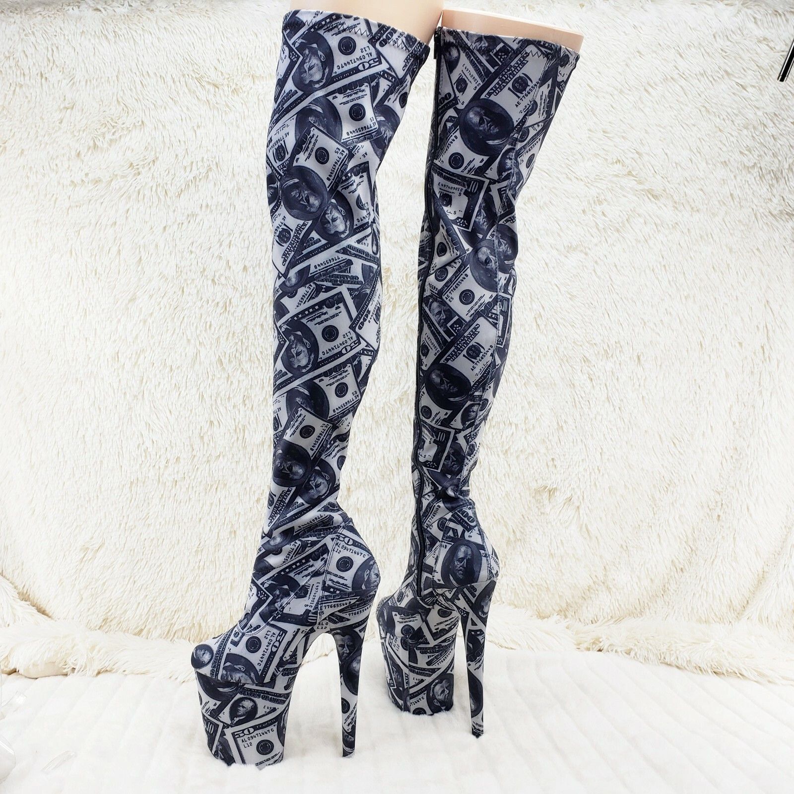 Other Flamingo 3000DP Money Print Stretch Thigh High Platform 8" H Size US 12 / IT 42 - 1 Thumbnail