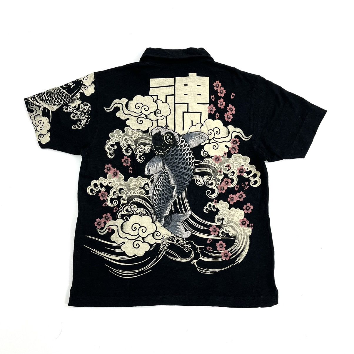 Vtg Traditional Karakuri Tamashii Embroidered Koi Polo Shirt