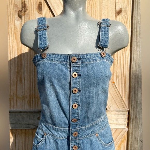 American Rag American Rag Cie Blue Denim Romper Bib Overalls Shortalls~3~ Size 26" / US 2 / IT 38 - 2 Thumbnail