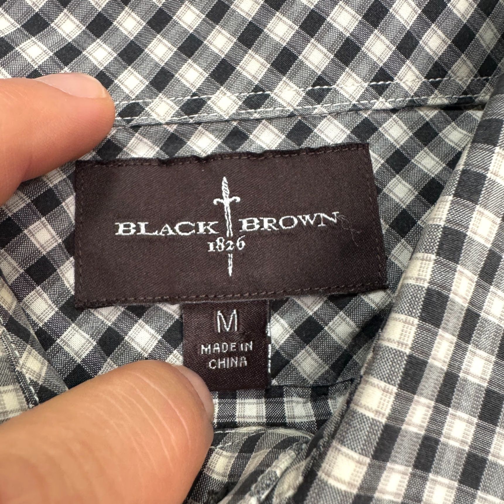 Vintage Black Brown 1826 Button-Down Shirt Mens M Gingham Cotton Long Sleeve Casual Shirt Size US M / EU 48-50 / 2 - 7 Thumbnail
