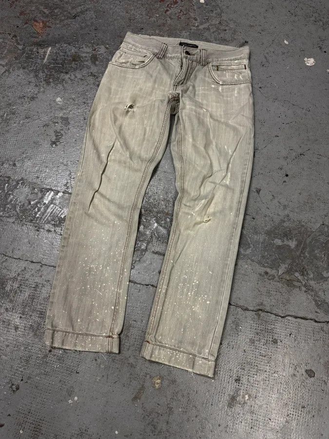 Dolce & Gabbana 2000s Dolce & Gabbana Distressed Painted Grey Denim Jeans Size US 32 / EU 48 - 3 Thumbnail