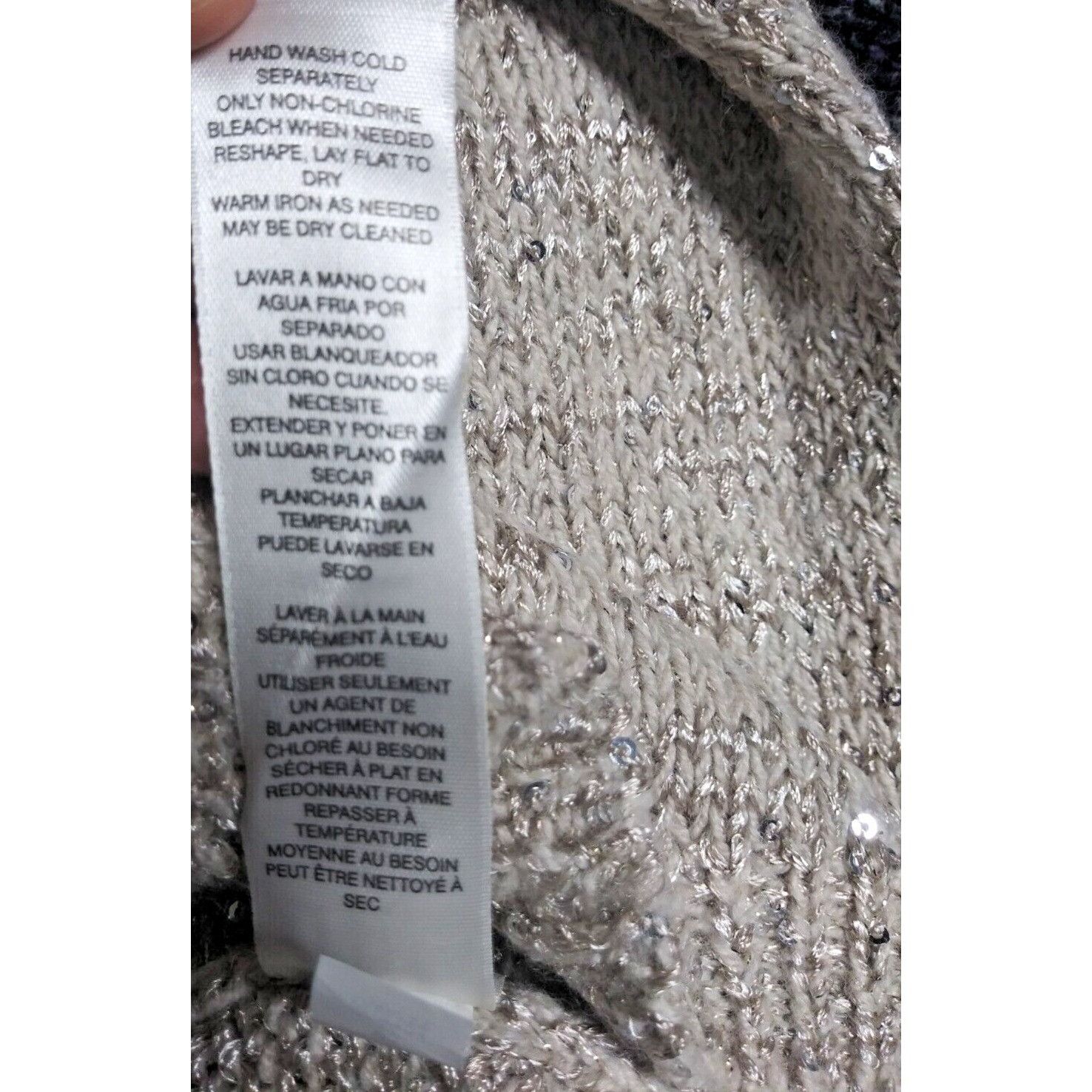 White House Black Market WHBM SEQUIN SWEATER Sz S taupe beige gold chic cowl neck lon Size S / US 4 / IT 40 - 9 Thumbnail