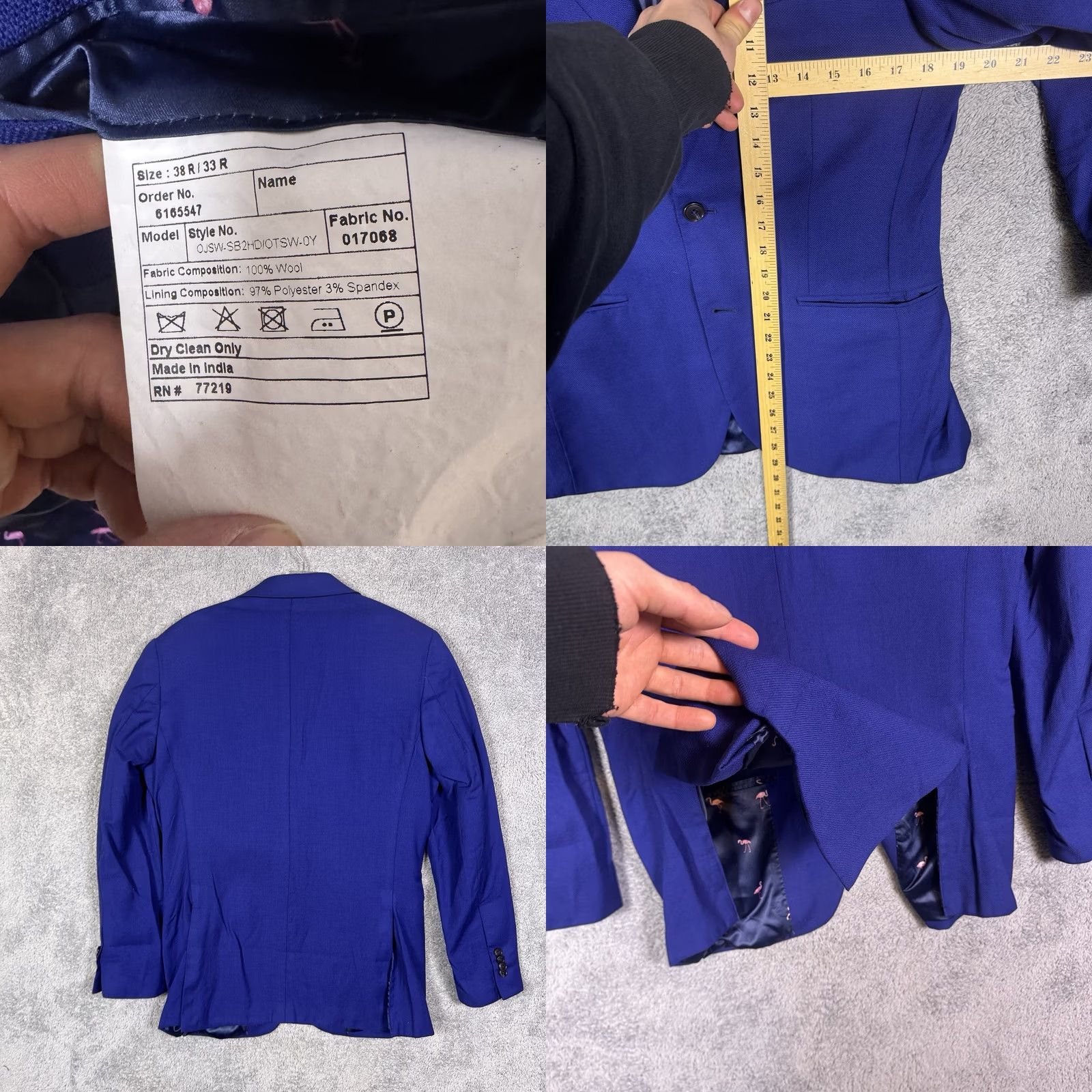 Joseph Abboud Joseph Abboud Coat Mens 38 Blue Blazer 38R Flamingo Lined Animal Print Wool Sport Slim Size 38R - 8 Thumbnail