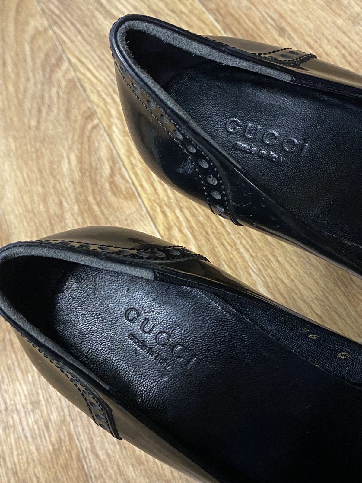 Gucci × Vintage Gucci Black Brogue Patent Leather Fringe Detail Loafer Pumps Size US 6 / IT 36 - 4 Thumbnail