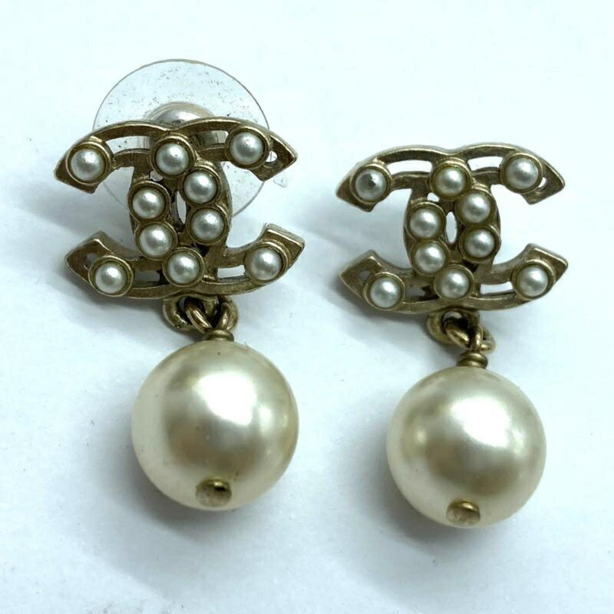 image of Chanel Coco Mark A15 C Line Pearl Earrings Chanel, Women's