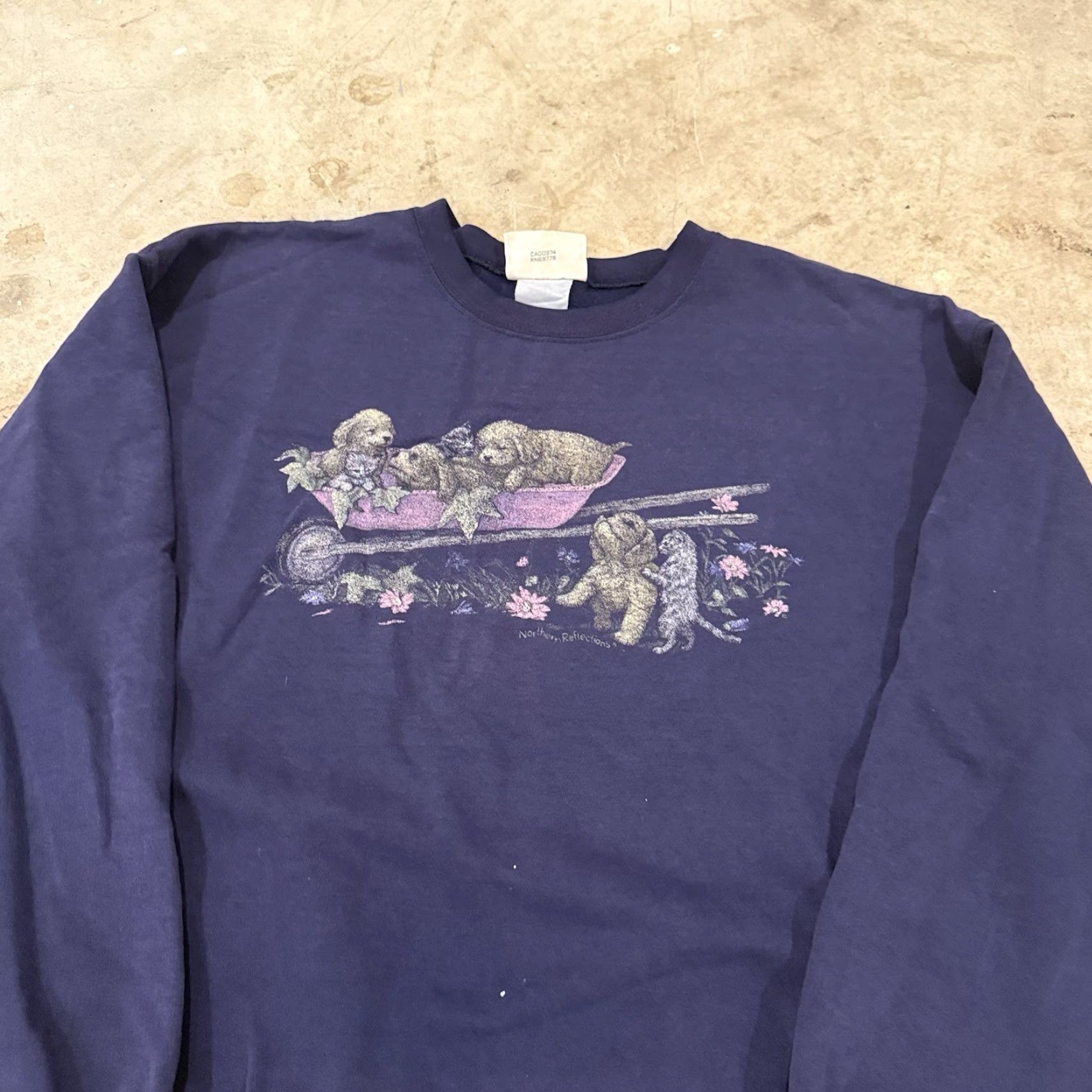 Northern Reflections VINTAGE Northern Reflections Sweatshirt Art Blue L Pullover Reflective Mens Large Distressed Puppy Kitten/Kitten Art Size US L / EU 52-54 / 3 - 4 Thumbnail