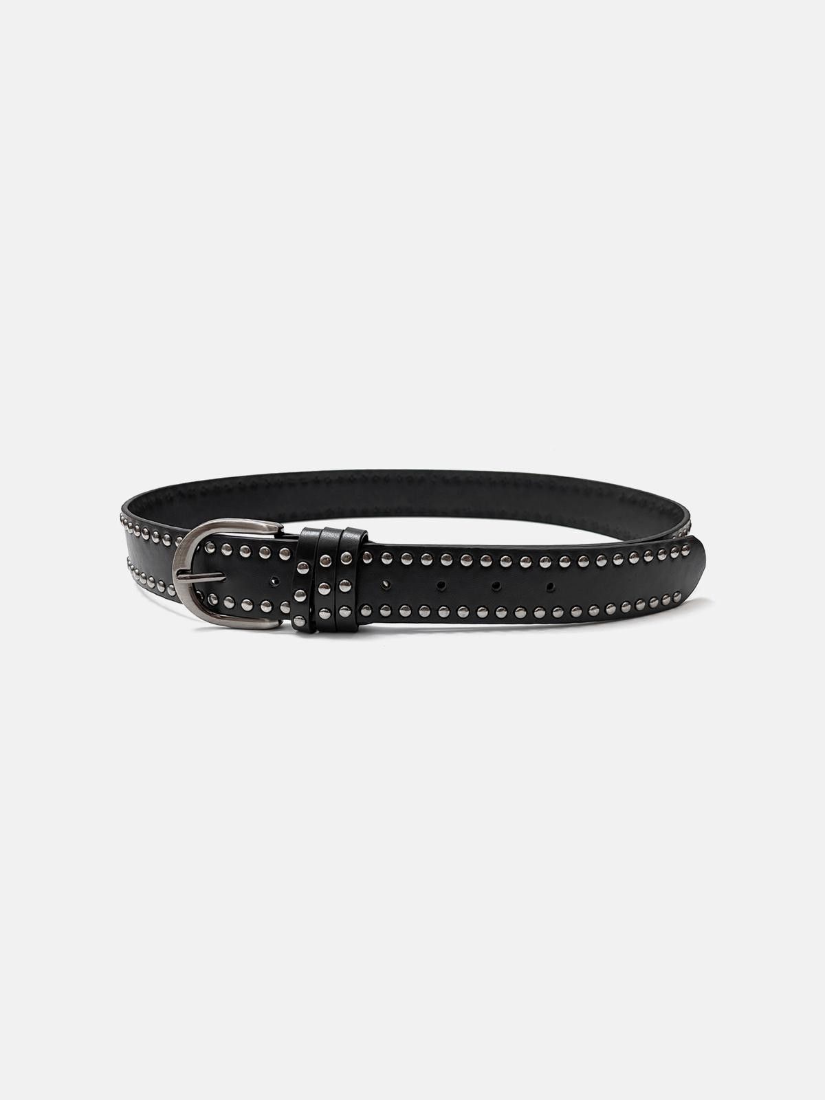 Leather Double Row Stud Belt Size ONE SIZE - 5 Thumbnail