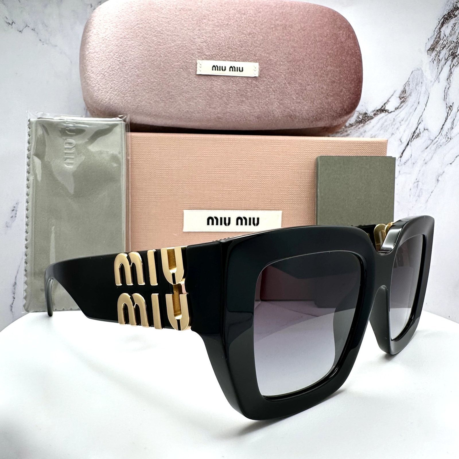Miu Miu New MIU MIU Sunglasses Black Square Gold Metal Authentic Size ONE SIZE - 13 Thumbnail