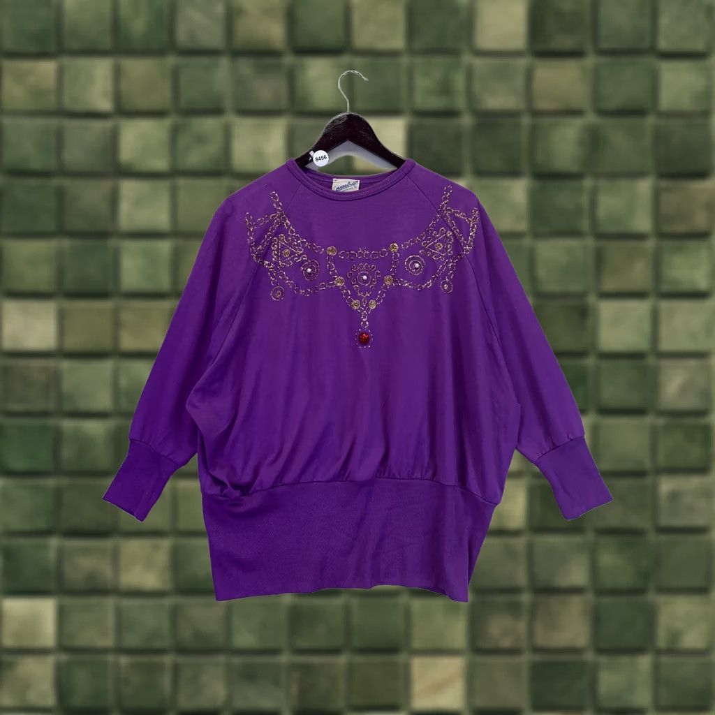Vintage VINTAGE Mooncraft Womens 3/4 Sleeve Glitter Gem Jewled Top One Size Purple 1980s-1990s Womens Size ONE SIZE - 1 Thumbnail