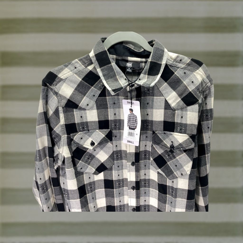 Frye Frye Jacquard Flannel Shirt Men Size S Black Plaid Long Sleeve Button-Up NWT Size US S / EU 44-46 / 1 - 1 Thumbnail