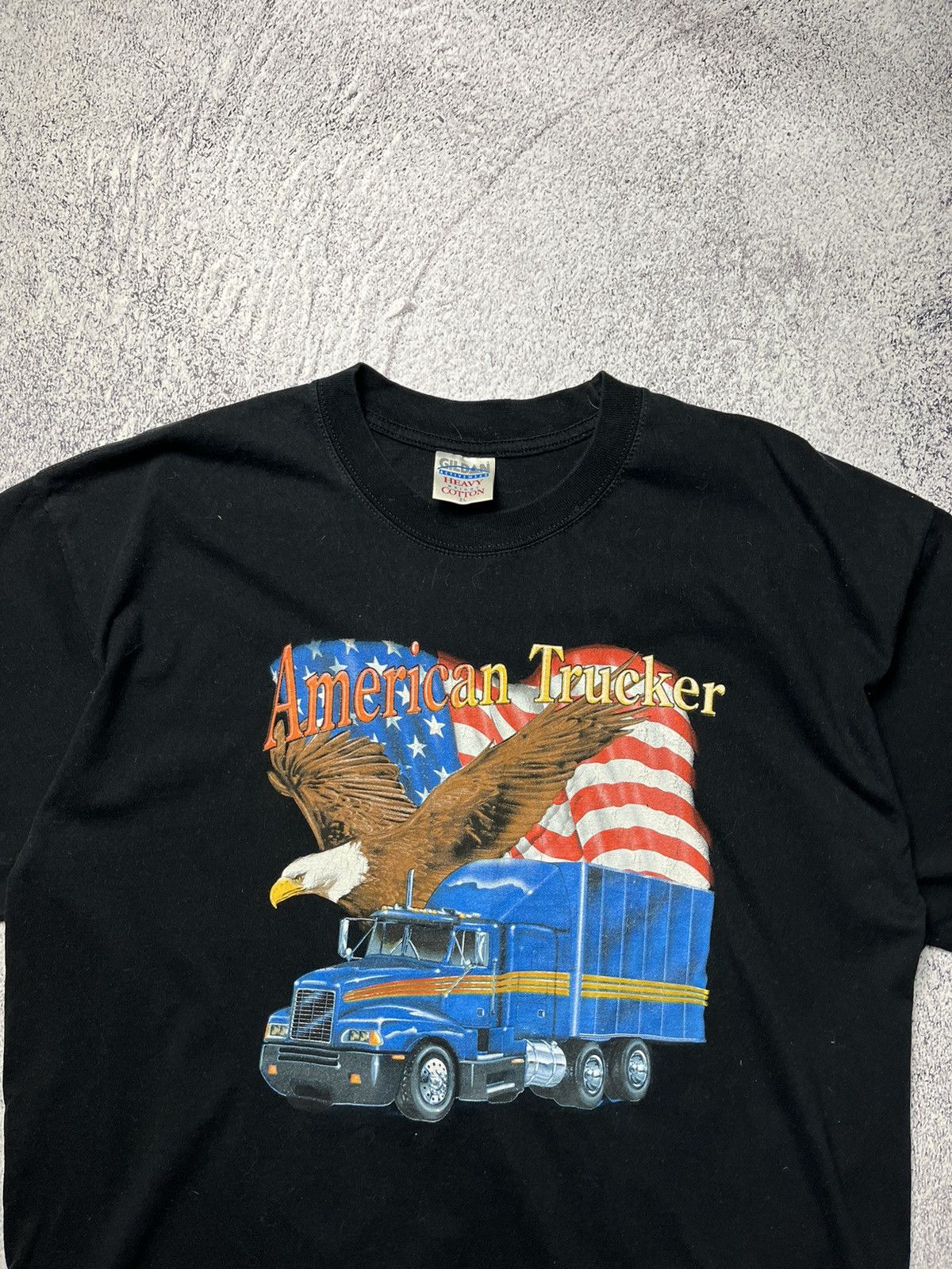 Gildan Vintage American Trucker T-Shirt 90s Flag Trucking Size US XL / EU 56 / 4 - 5 Thumbnail