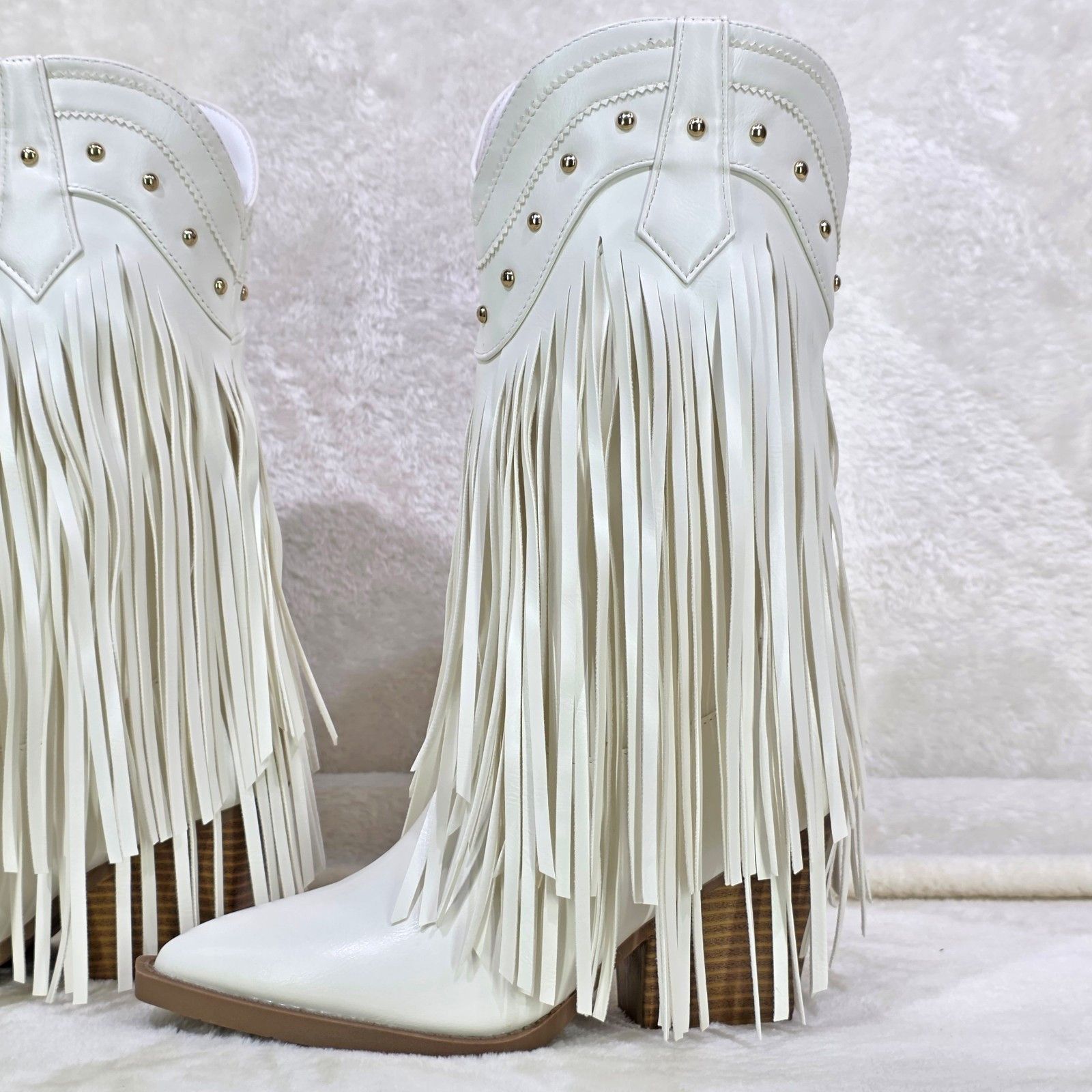 Boundary White Faux Leather Layered Fringe Country Western C