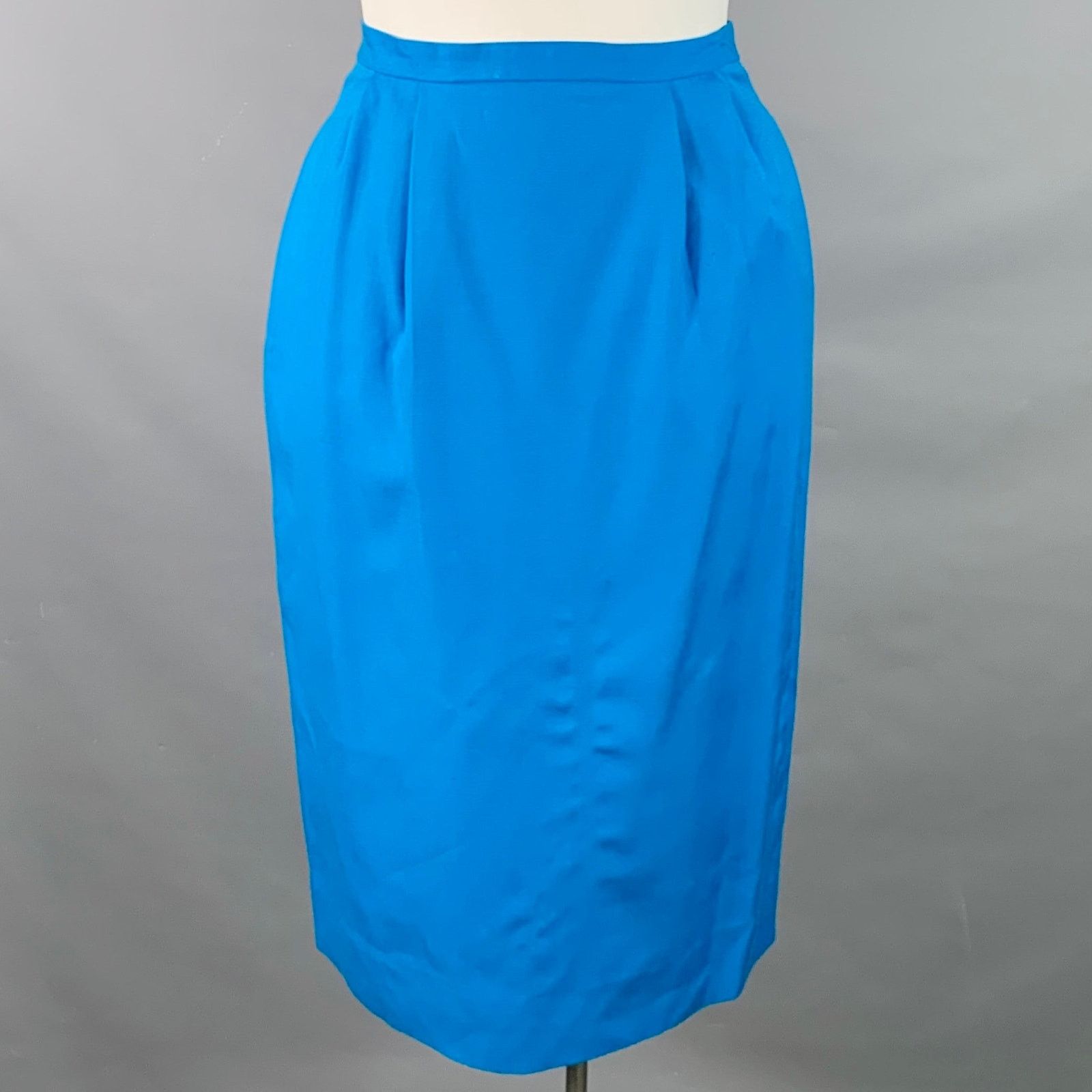 Vintage Size 10 Blue Turquoise Pleated Back Zipper Pencil Skirt Size 32" / US 10 / IT 46 - 1 Thumbnail
