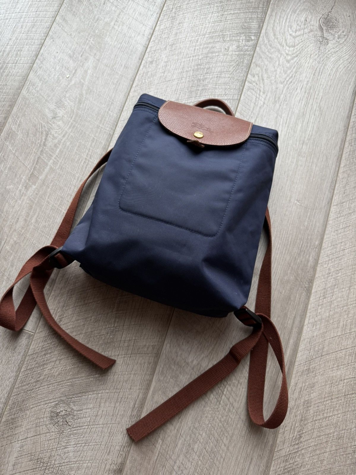 Longchamp Longchamp Le Pliage Navy Brown Blue Nylon Backpack USED Size ONE SIZE - 2 Thumbnail