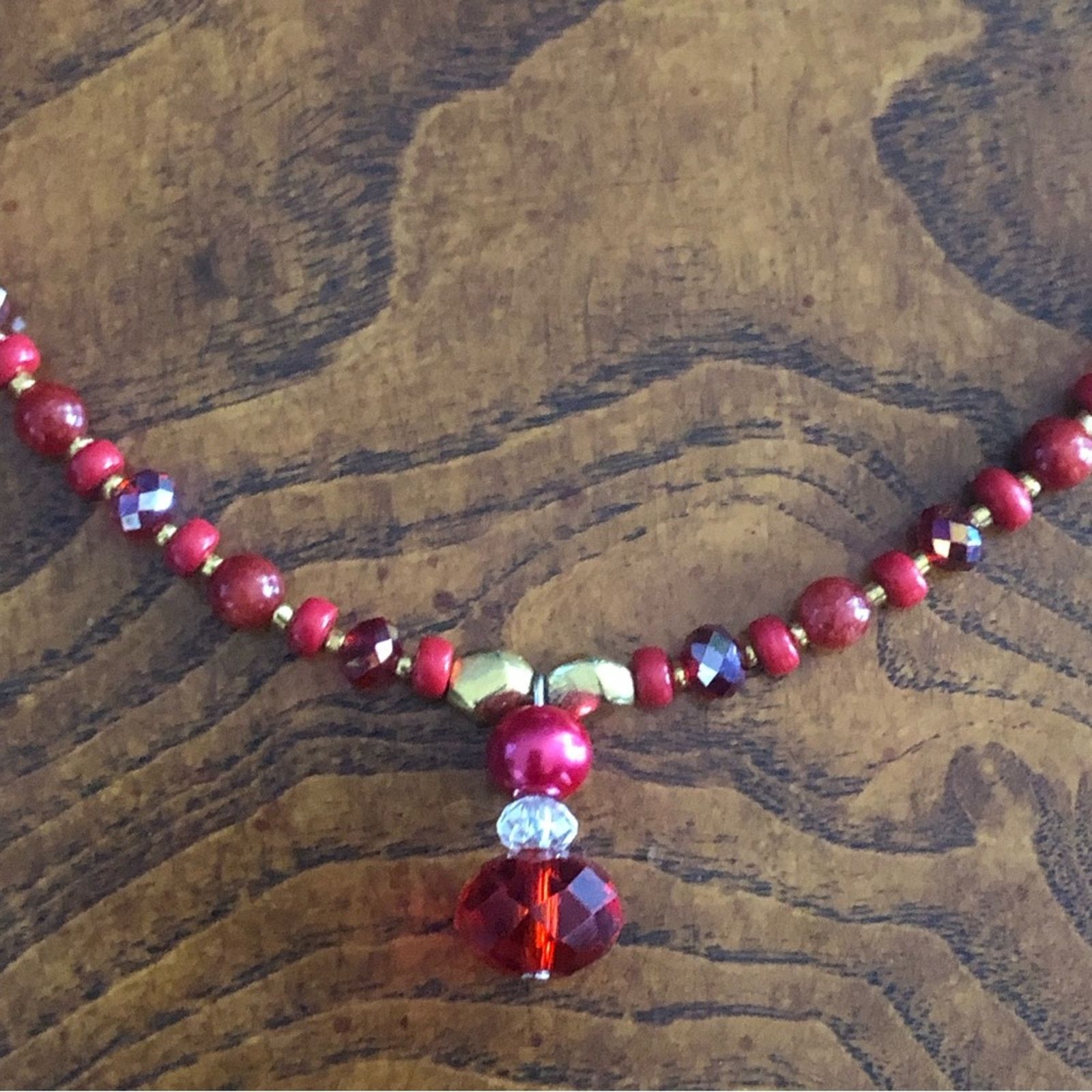 Handmade Handcrafted repurpose carnelian glass crystal necklace Size ONE SIZE - 8 Thumbnail