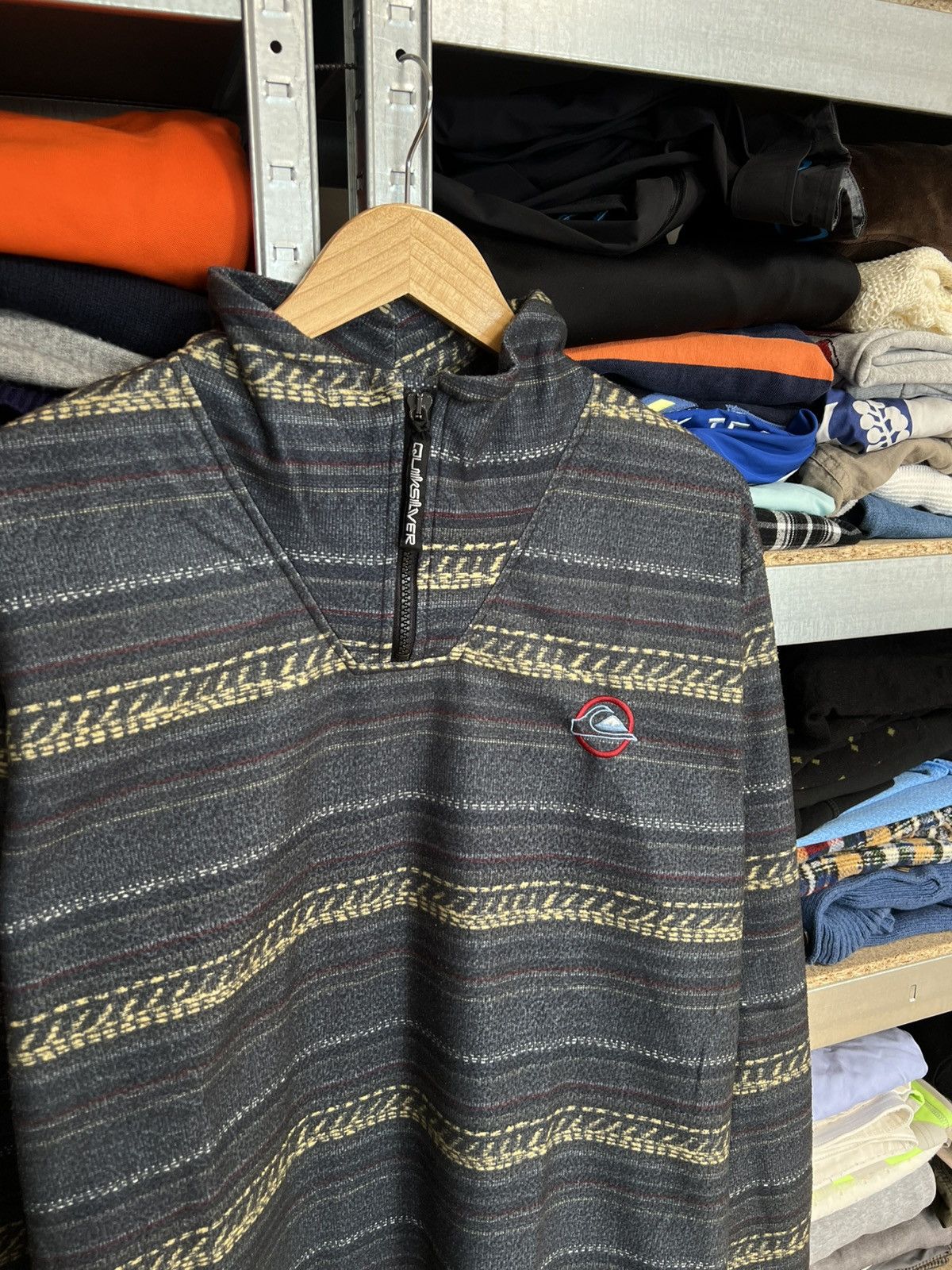 Quiksilver × Vintage Vintage Striped Quiksilver 1/4 Zip Fleece Jacket Surf Style Size US XL / EU 56 / 4 - 2 Thumbnail