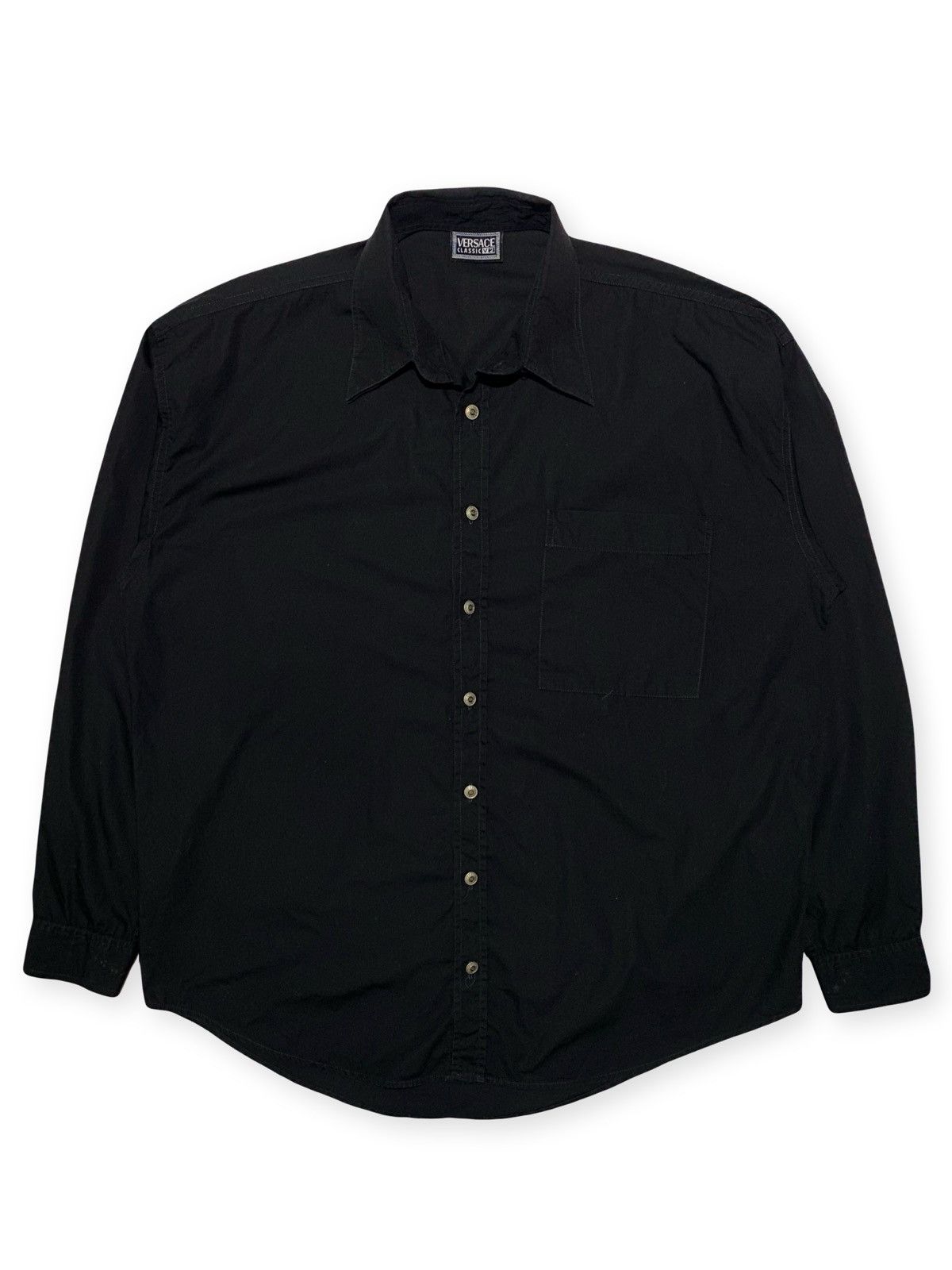 Designer × Versace × Vintage VINTAGE VERSACE CLASSIC V2 BLACK ON BLACK FORMAL SHIRT Size US XL / EU 56 / 4 - 3 Thumbnail