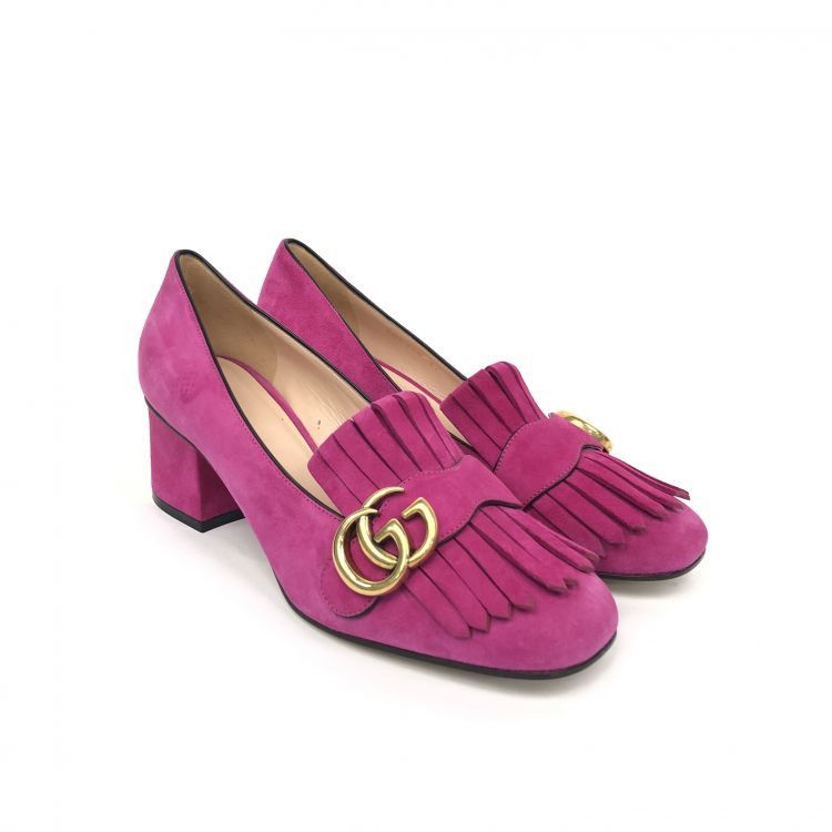 Gucci Gucci Fuchsia Suede GG Block Heel Pumps Size 37 Size US 7 / IT 37 - 1 Thumbnail