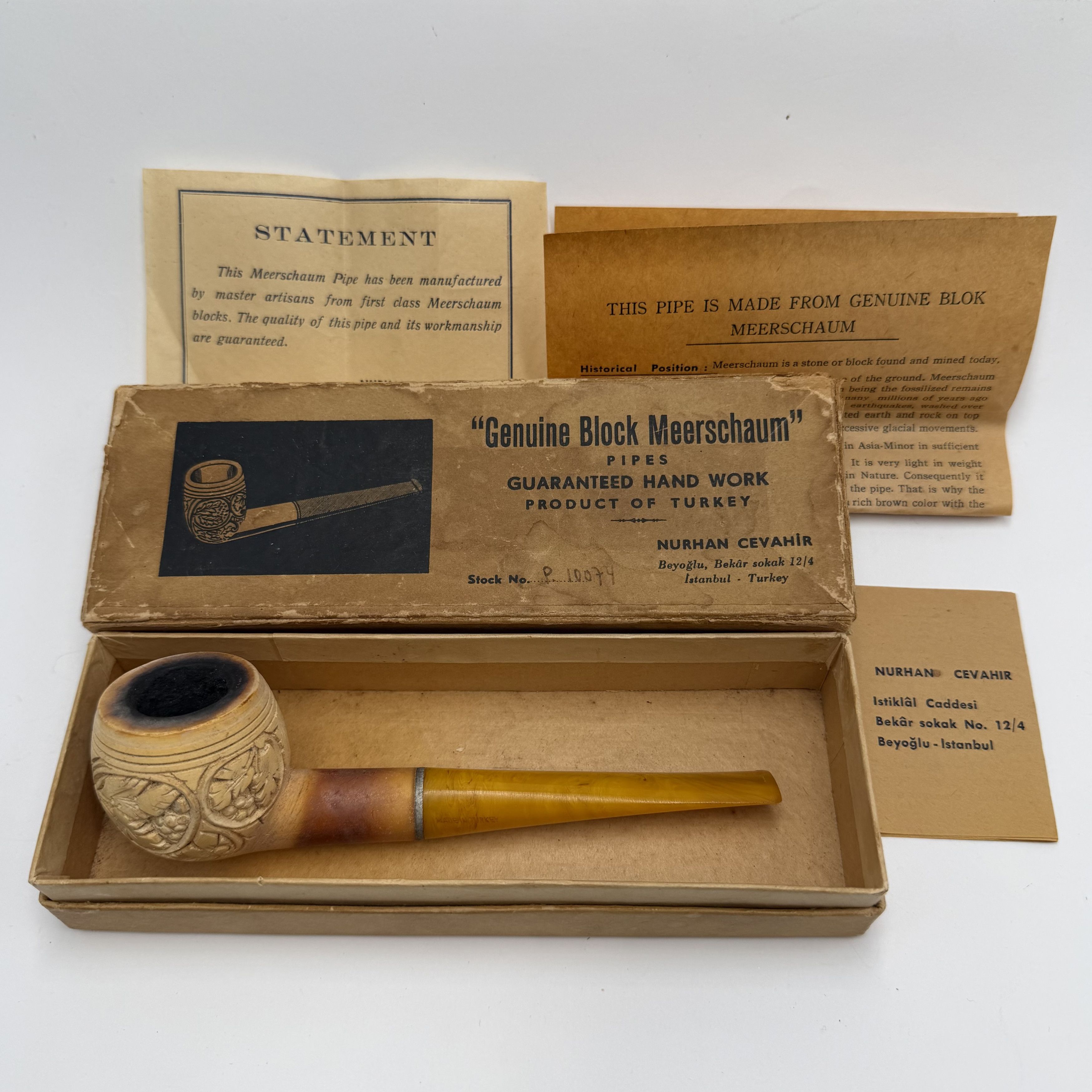 Vintage Vintage Turkish Meerschaum Pipe Grape Motif Amber Stem Size ONE SIZE - 1 Thumbnail