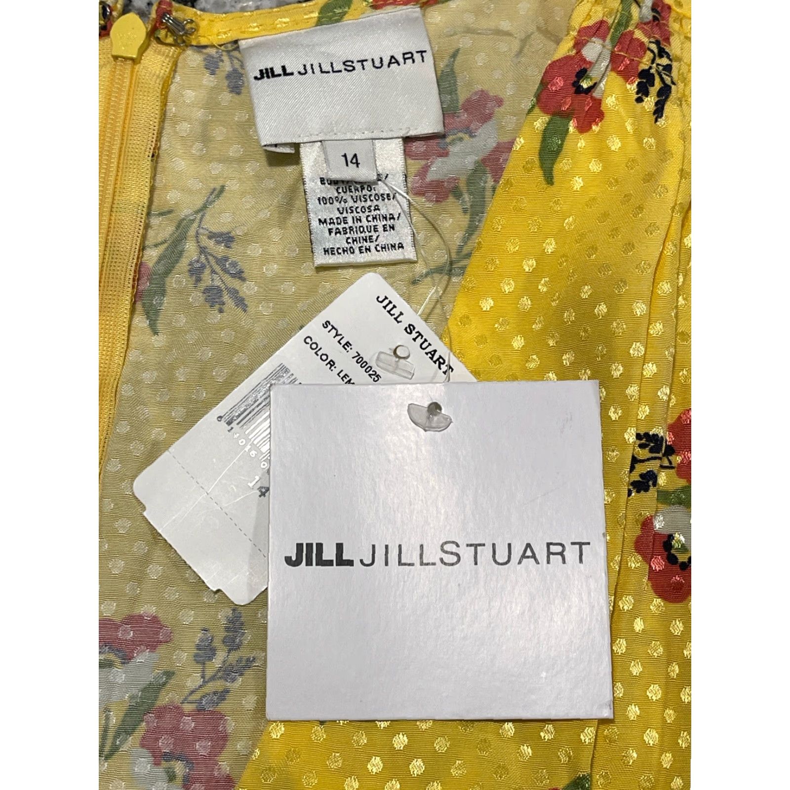 Vintage Jill Jill Stuart Women's Yellow Floral Shadow Dot Midi Retro Dress Size 14 Size XL / US 12-14 / IT 48-50 - 2 Thumbnail