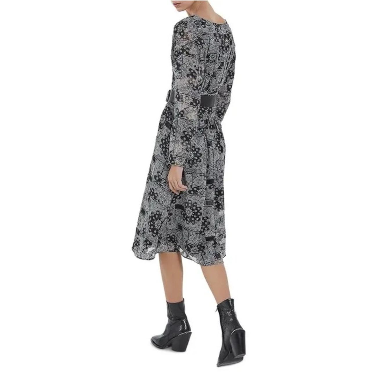 The Kooples NWT The Kooples Bandana Print V-Neck Midi Dress Black & Whi Size S / US 4 / IT 40 - 3 Thumbnail