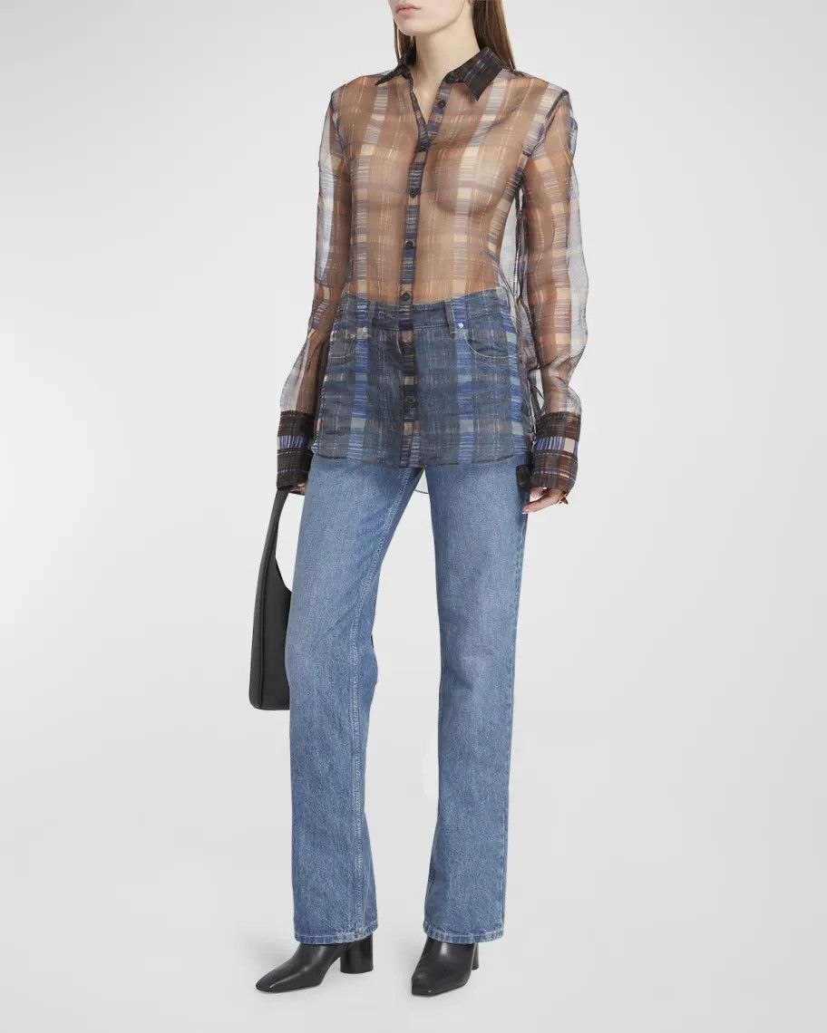 Salvatore Ferragamo o1s1rm0924 August Organza Check Shirt in Multicolor Size S / US 4 / IT 40 - 5 Thumbnail