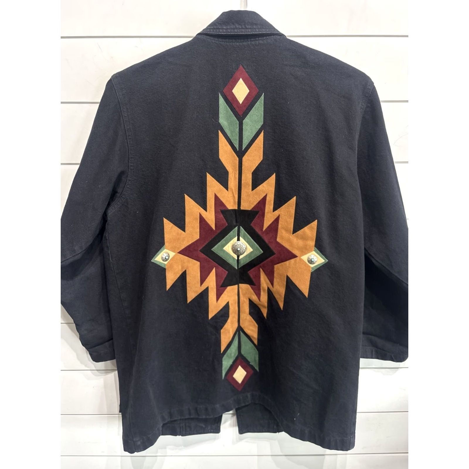 Vintage VINTAGE Sundance Denim Longline Aztec Print Western Coat Boho Chore Size Large Size L / US 10 / IT 46 - 5 Thumbnail