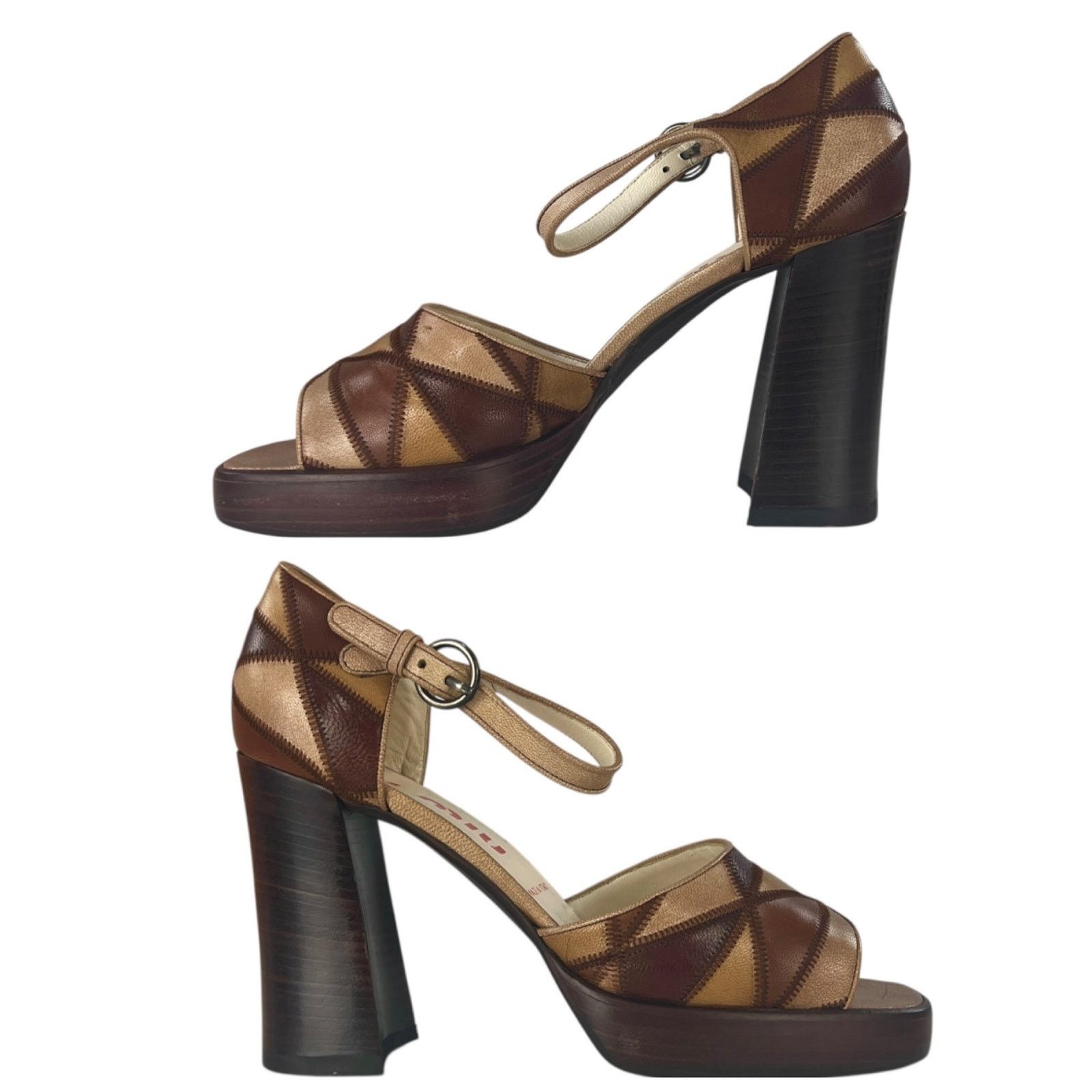 Miu Miu Miu Miu Leather Patchwork Block Heels Size US 7 / IT 37 - 3 Thumbnail