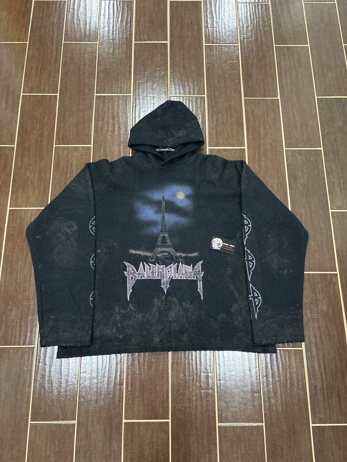Balenciaga NEW Balenciaga Paris Moon Crinkled Wool Hoodie SZ M/Fits XL Size US XL / EU 56 / 4 - 1 Thumbnail