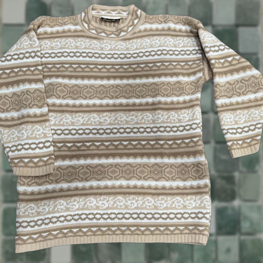 Vintage VINTAGE Dana Scott Fair Isle Sweater Knit Pullover Neutral Tones Beige Long Sleeve Crew Neck Womens M Size M / US 6-8 / IT 42-44 - 1 Thumbnail